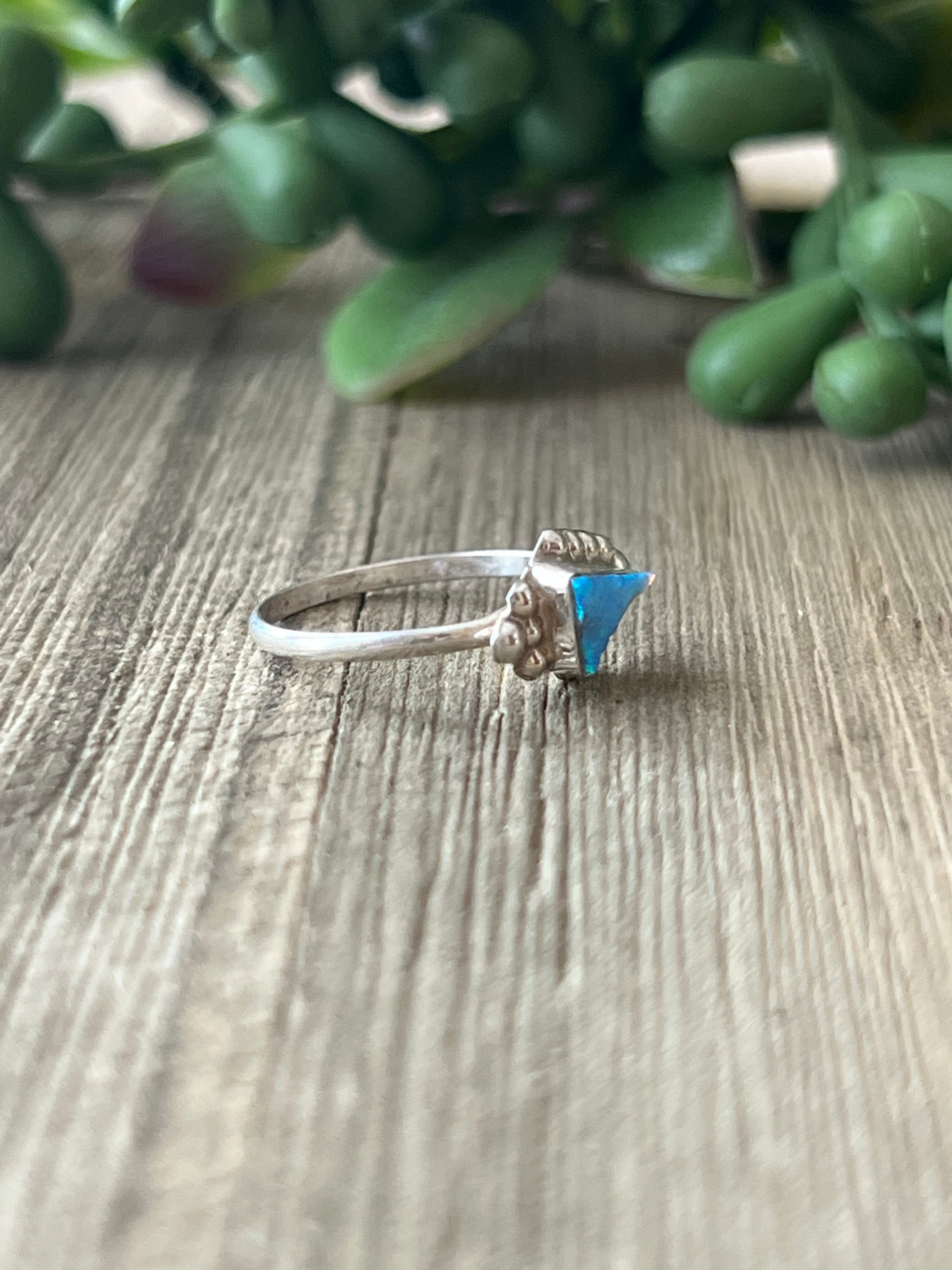 Zuni Made Blue Opal(Man-Made) & Sterling Silver Arrow Ring