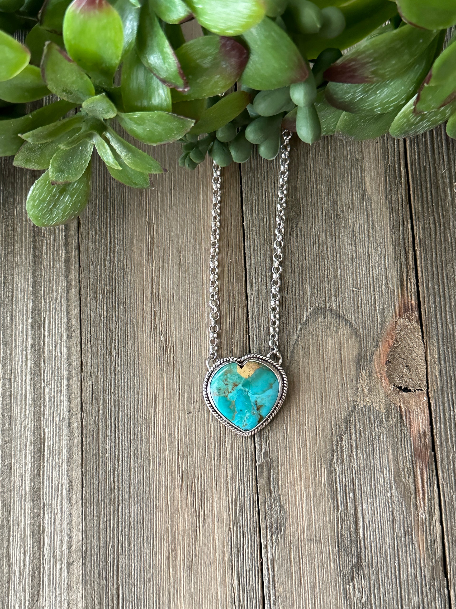 Southwest Made Turquoise & Sterling Silver Heart Necklace