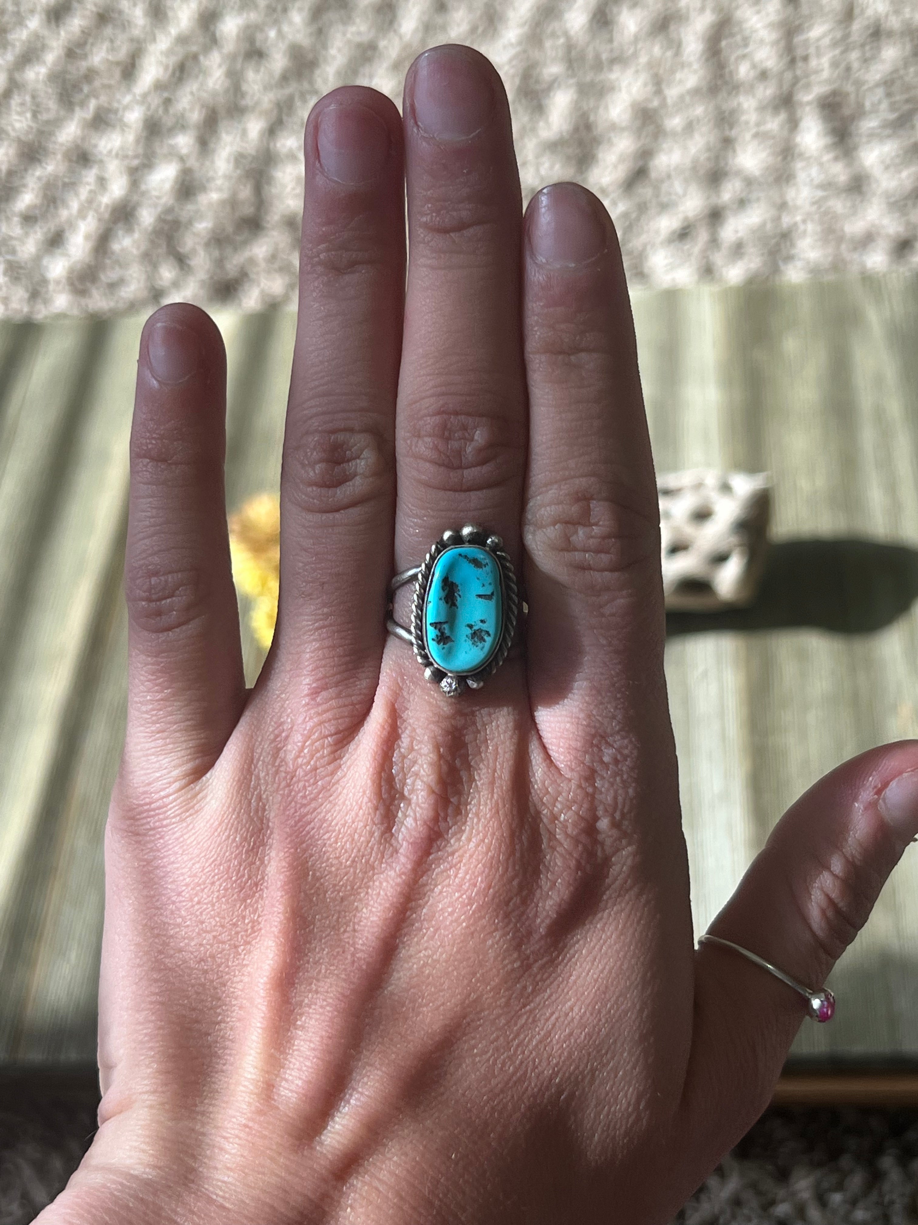 Scott Skeets Kingman Turquoise & Sterling Silver Ring Size 7.5
