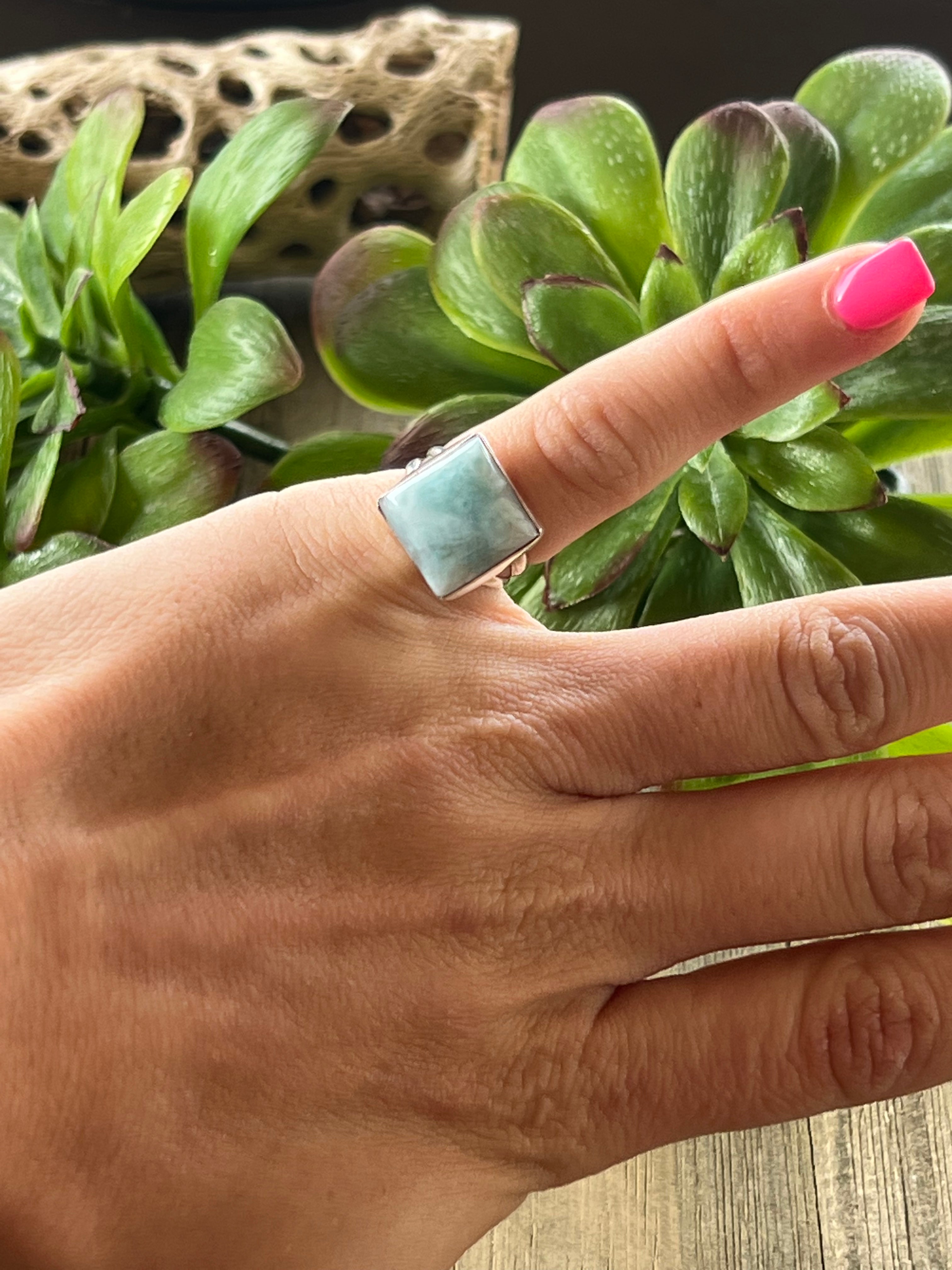 Navajo Made Larimar & Sterling Silver Ring Size 3