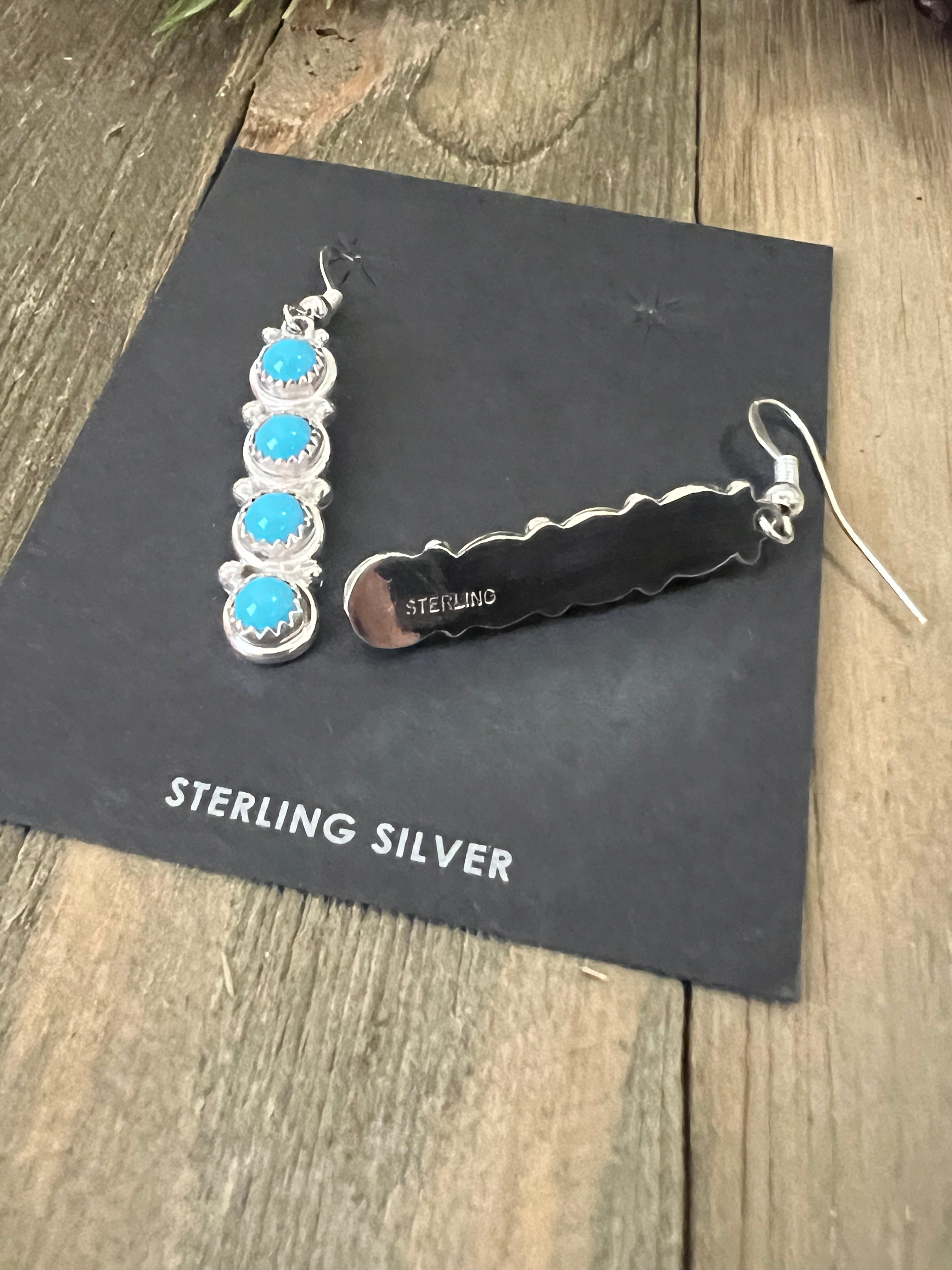 Navajo Made Kingman Turquoise & Sterling Silver Dangle Earrings