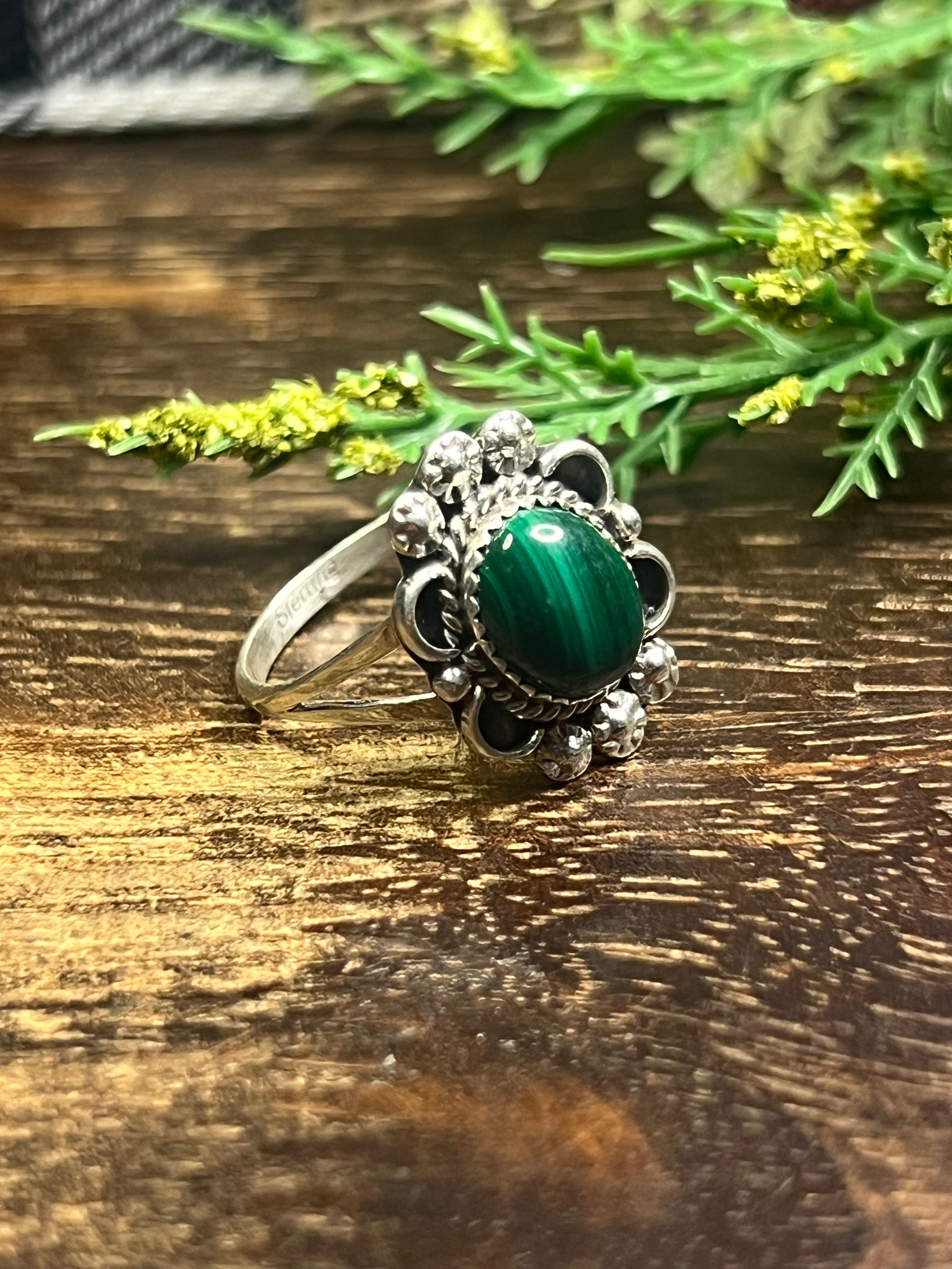 Freda Martinez Malachite & Sterling Silver Ring Size 9.5