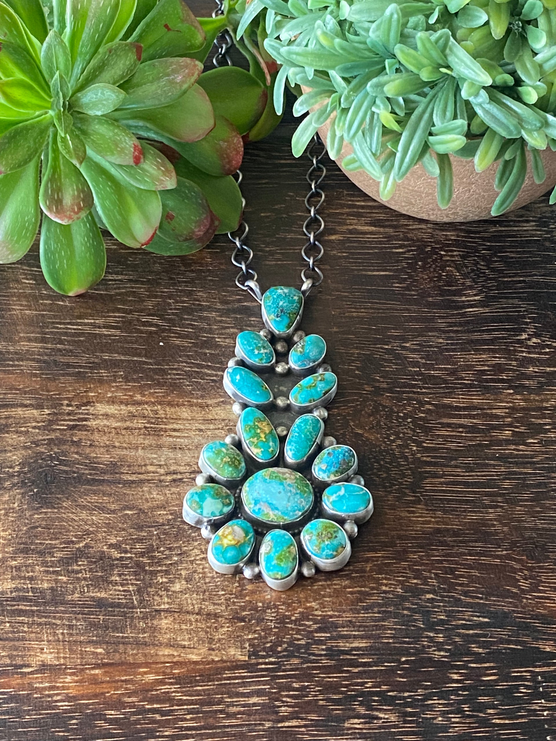 Sheila Becenti Sonoran Mountain Turquoise & Sterling Silver Cluster Necklace
