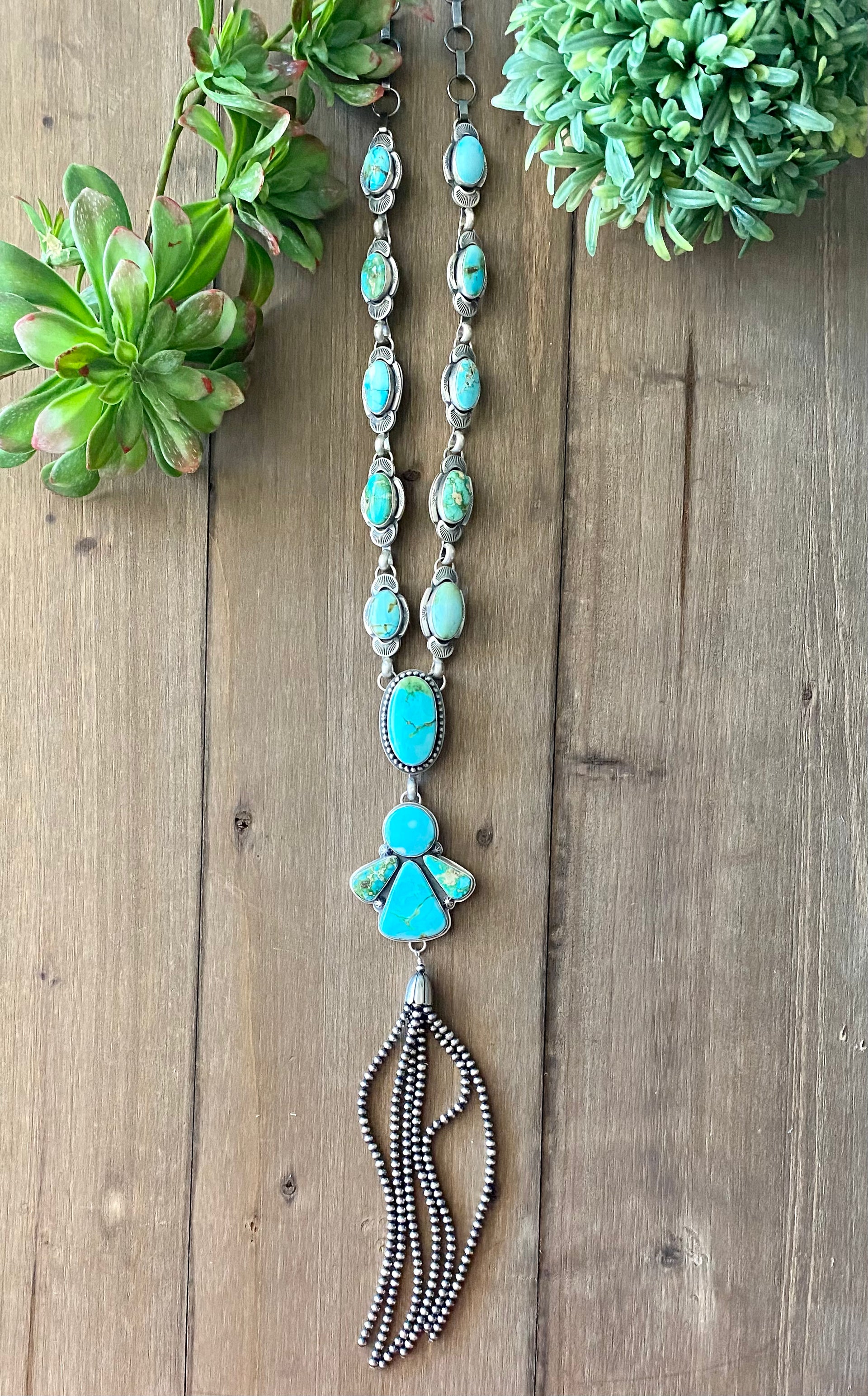 Tim Vandever Sonoran Gold Turquoise & Sterling Silver Cluster Drop Necklace