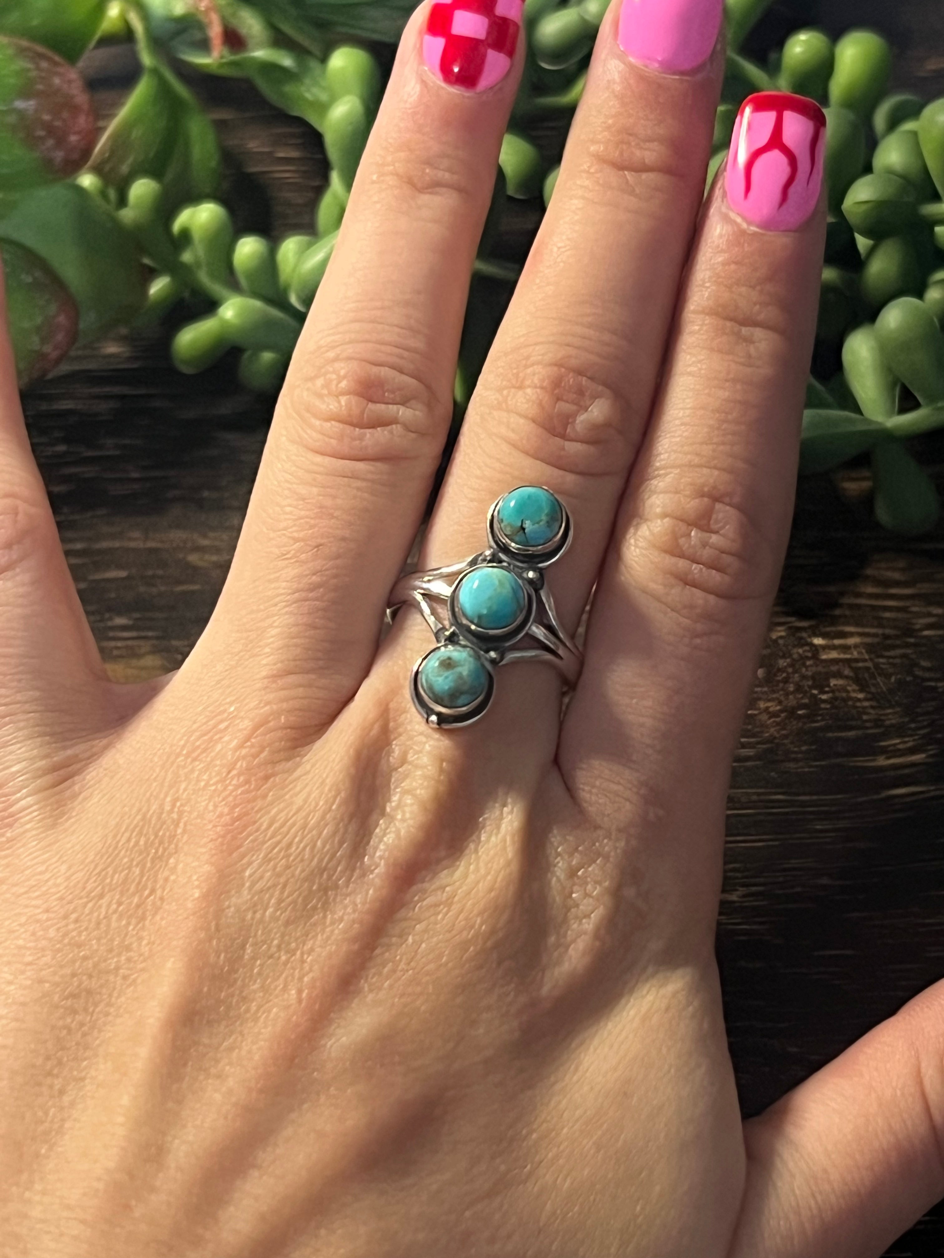 Southwest Made Kingman Turquoise & Sterling Silver Climber Ring