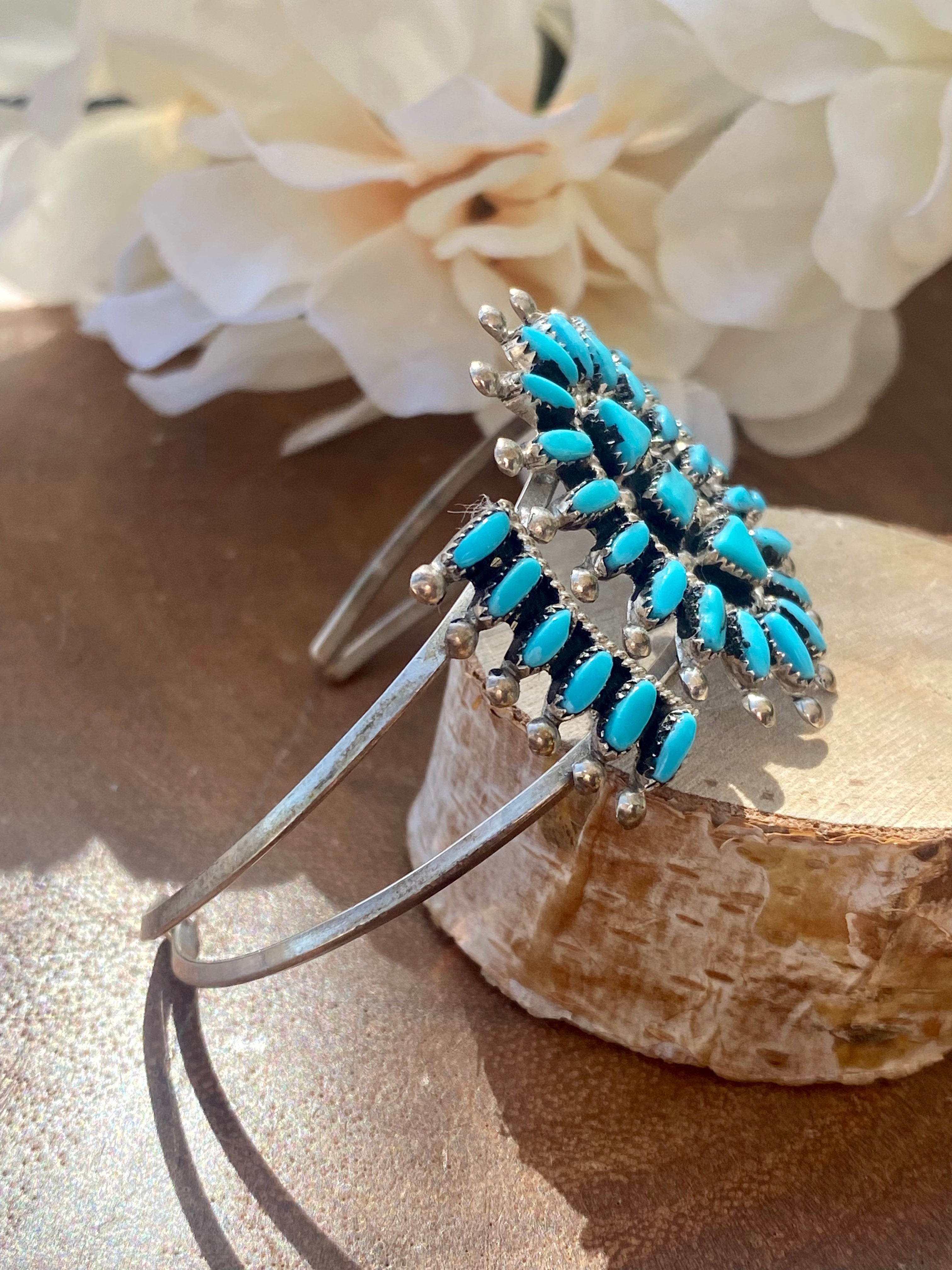 Evonne Hustitto Zuni Turquoise & Sterling Silver Needlepoint Cluster Cuff Bracelet