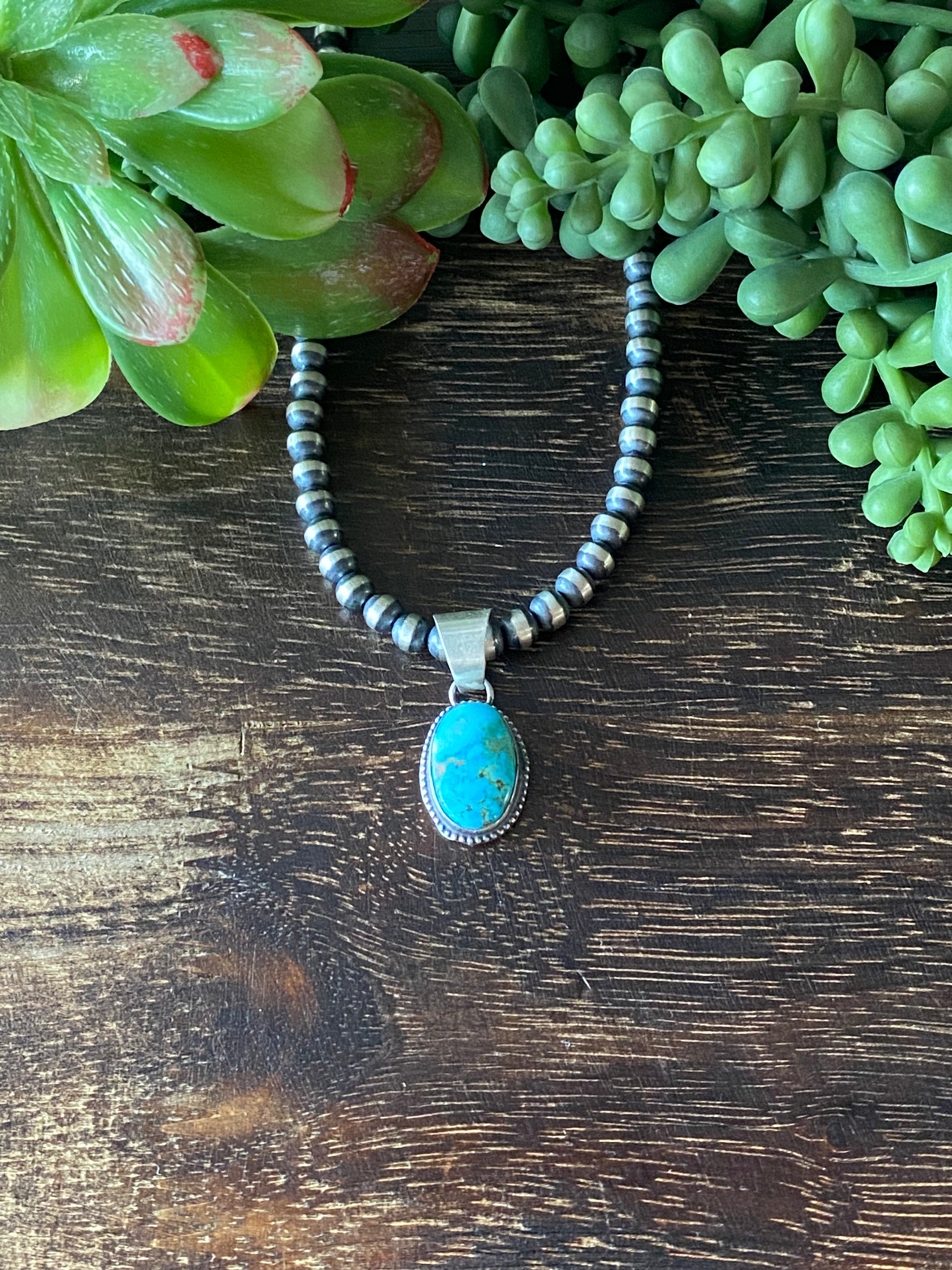 Navajo Made High Grade Kingman Turquoise & Sterling Silver Pendant