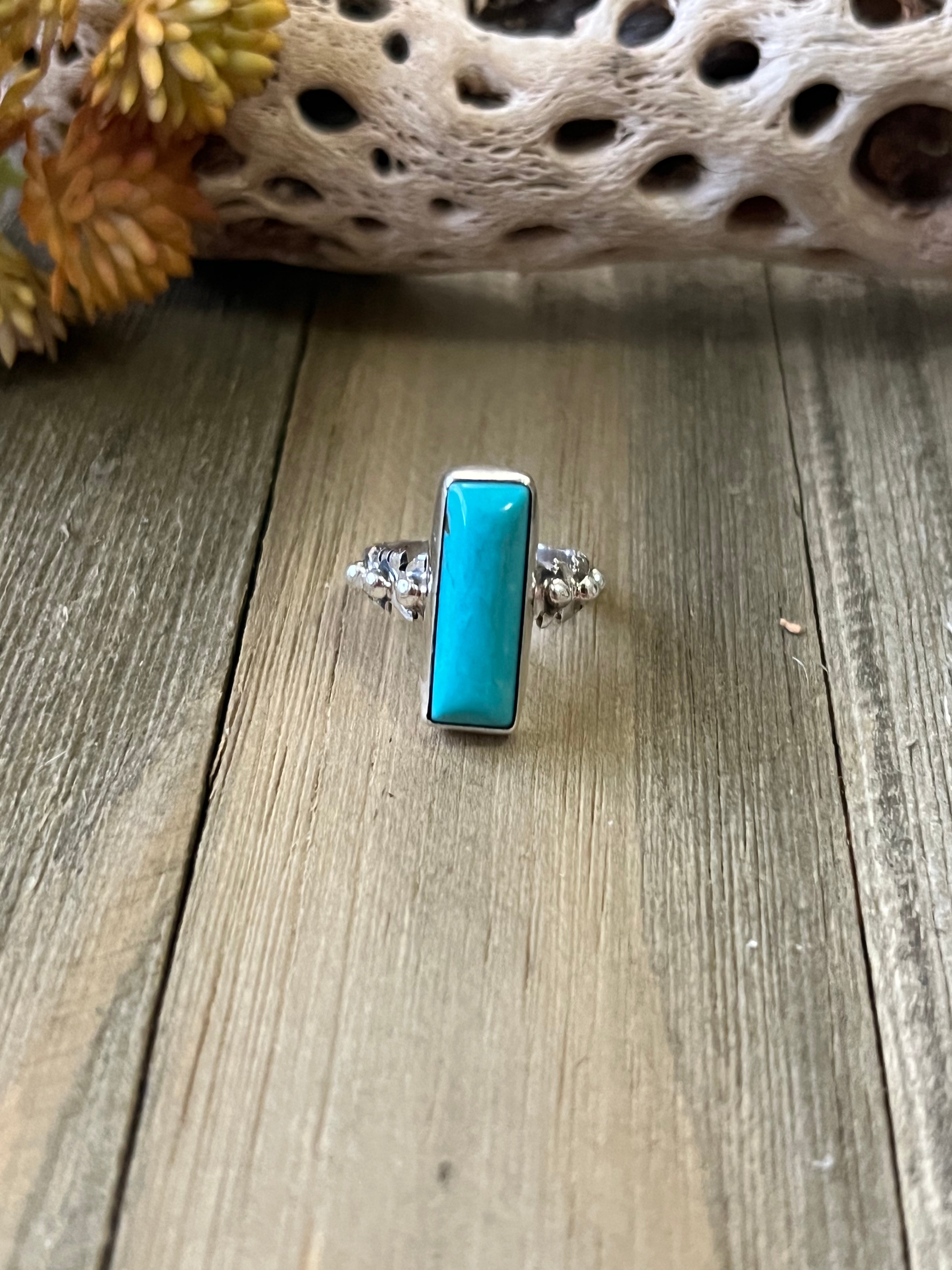 Navajo Made Kingman Turquoise & Sterling Silver Ring Size 6