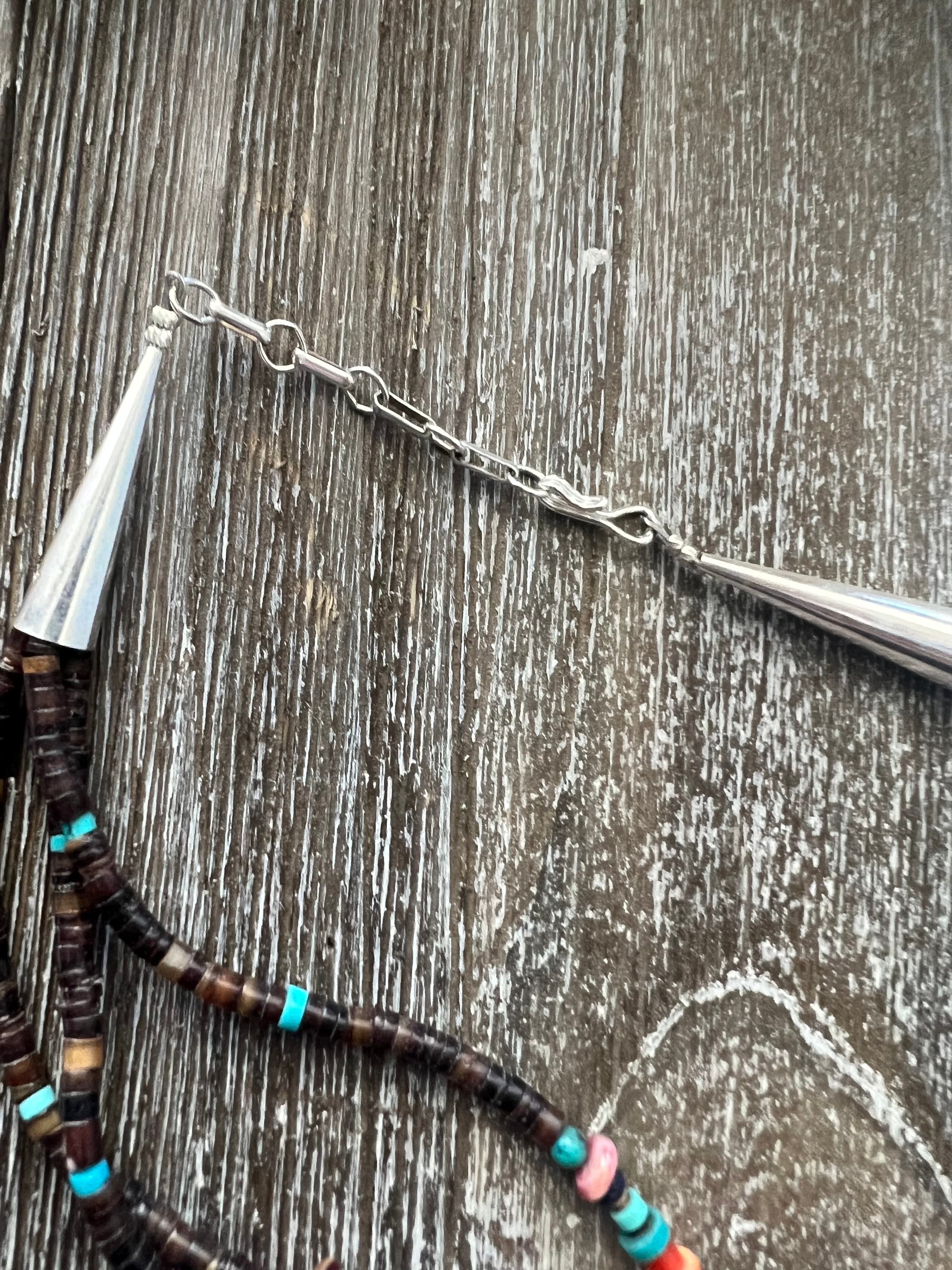 Navajo Multi Stone & Sterling Silver Beaded Three Strand Necklace