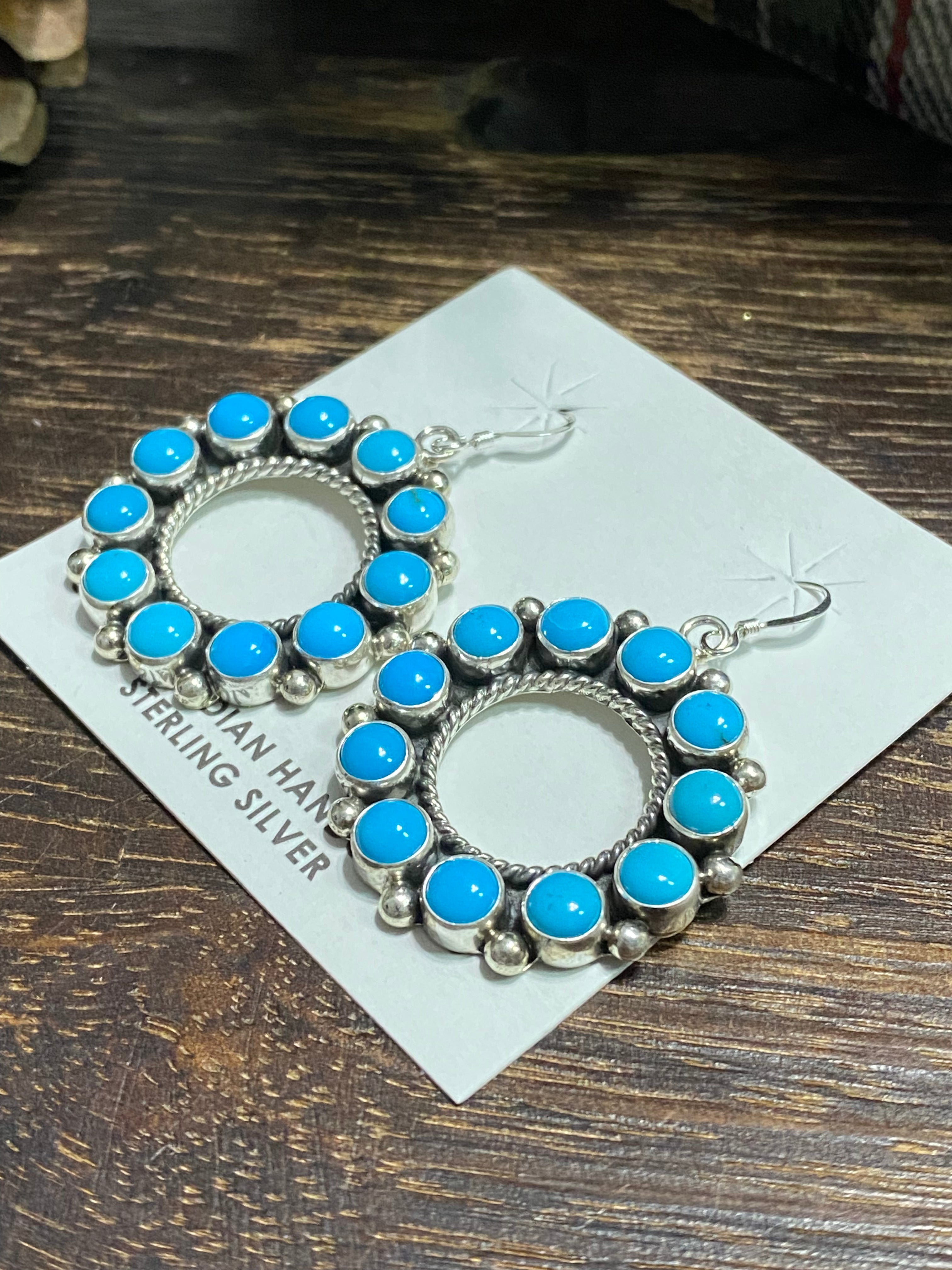 Navajo Made Kingman Turquoise & Sterling Silver Dangle Earrings