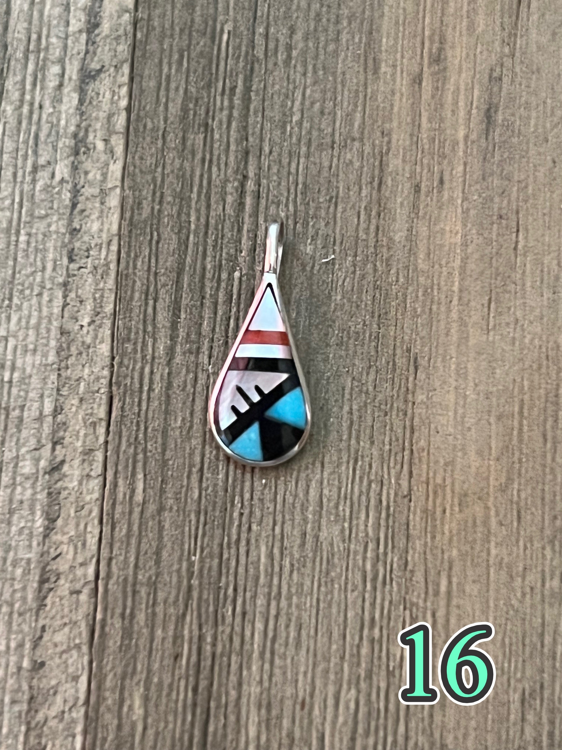 Navajo Made Multi Stone & Sterling Silver Inlay Pendant