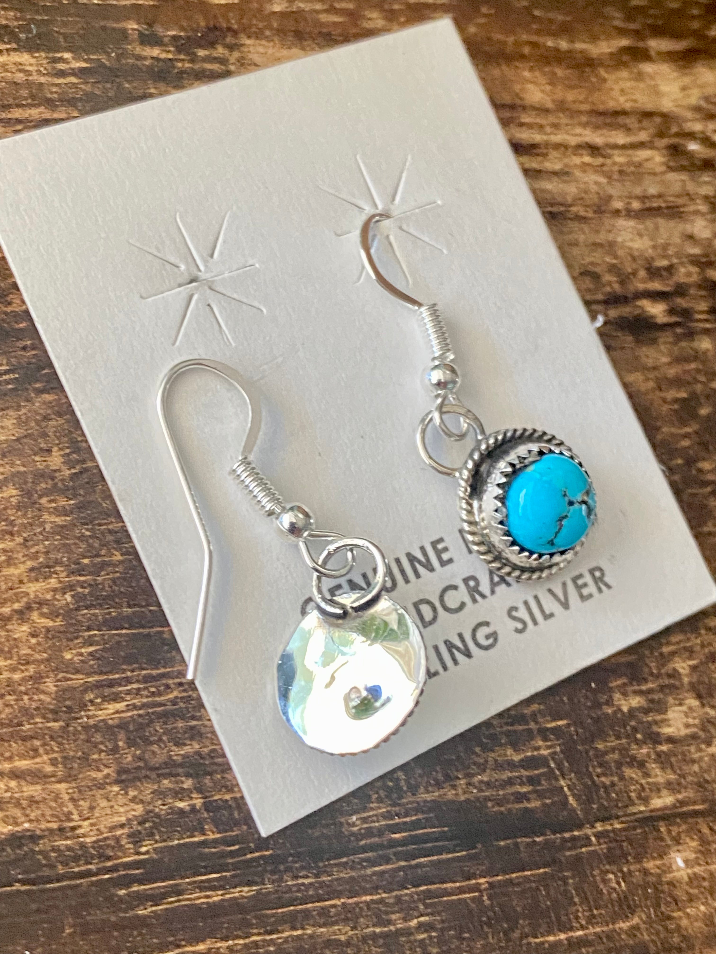 Navajo Made Kingman Turquoise & Sterling Silver Dangle Earrings