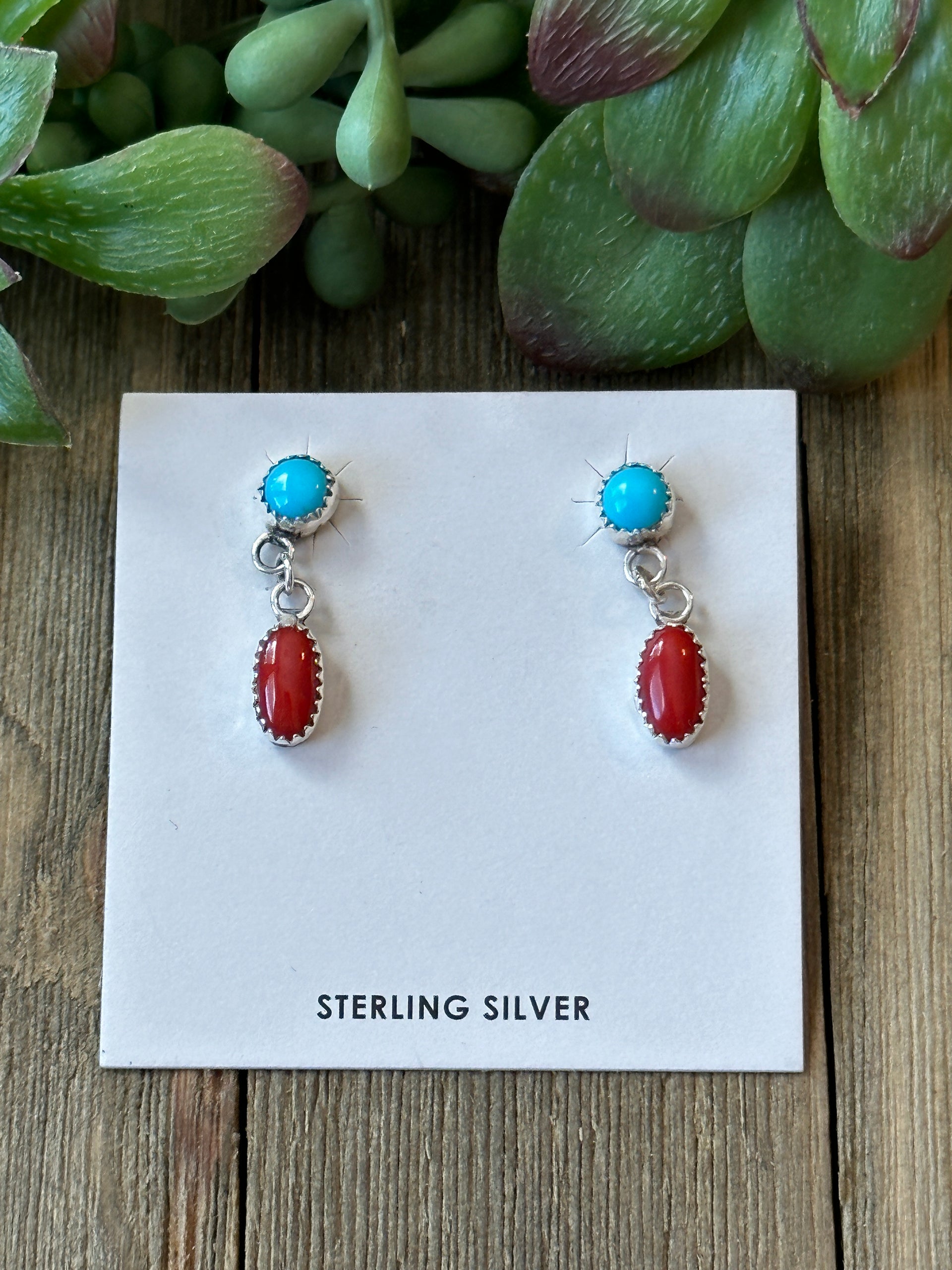 Navajo Made Multi Stone & Sterling Silver Post Dangle Earrings