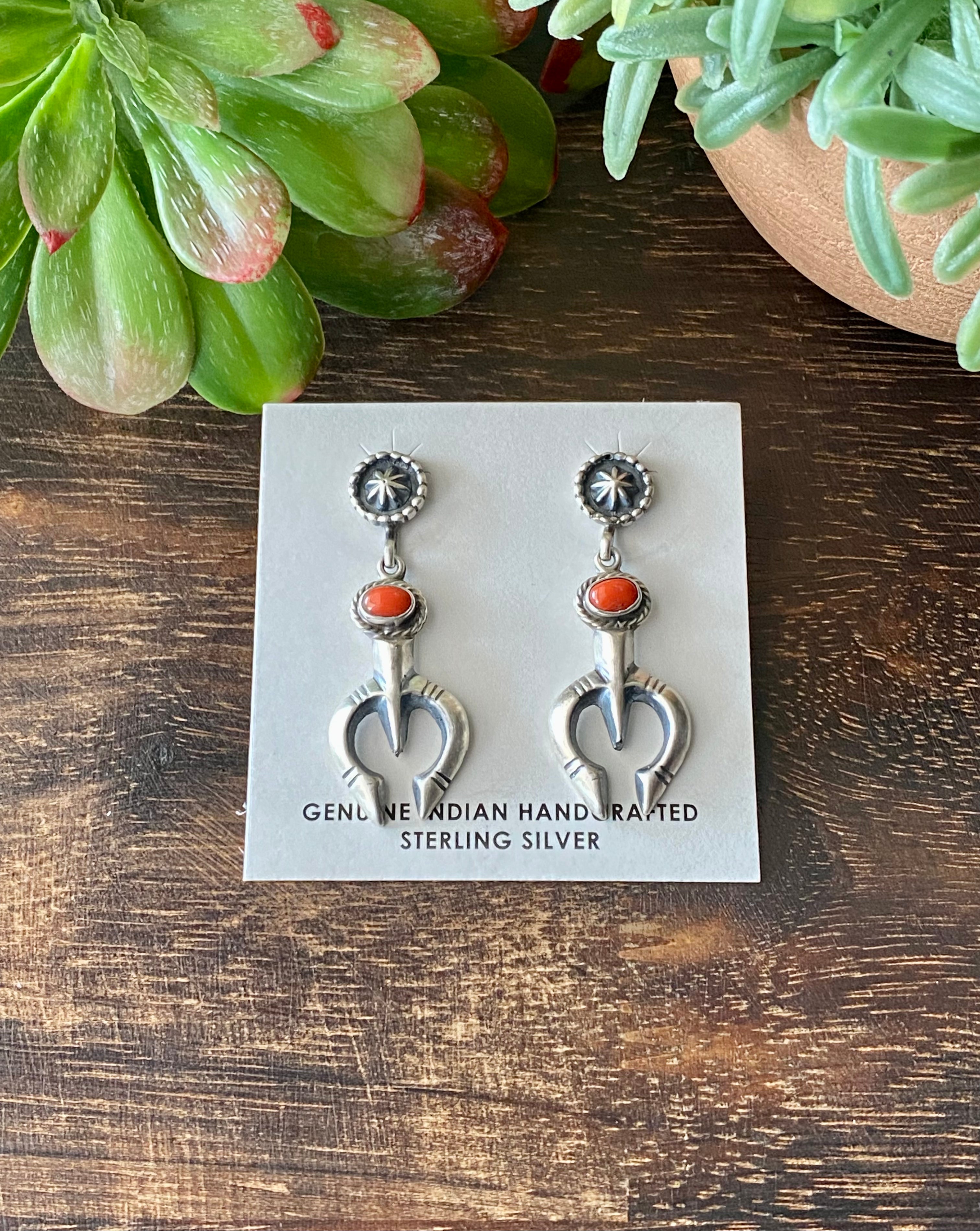 Annie Spencer Coral & Sterling Silver Naja Post Dangle Earrings