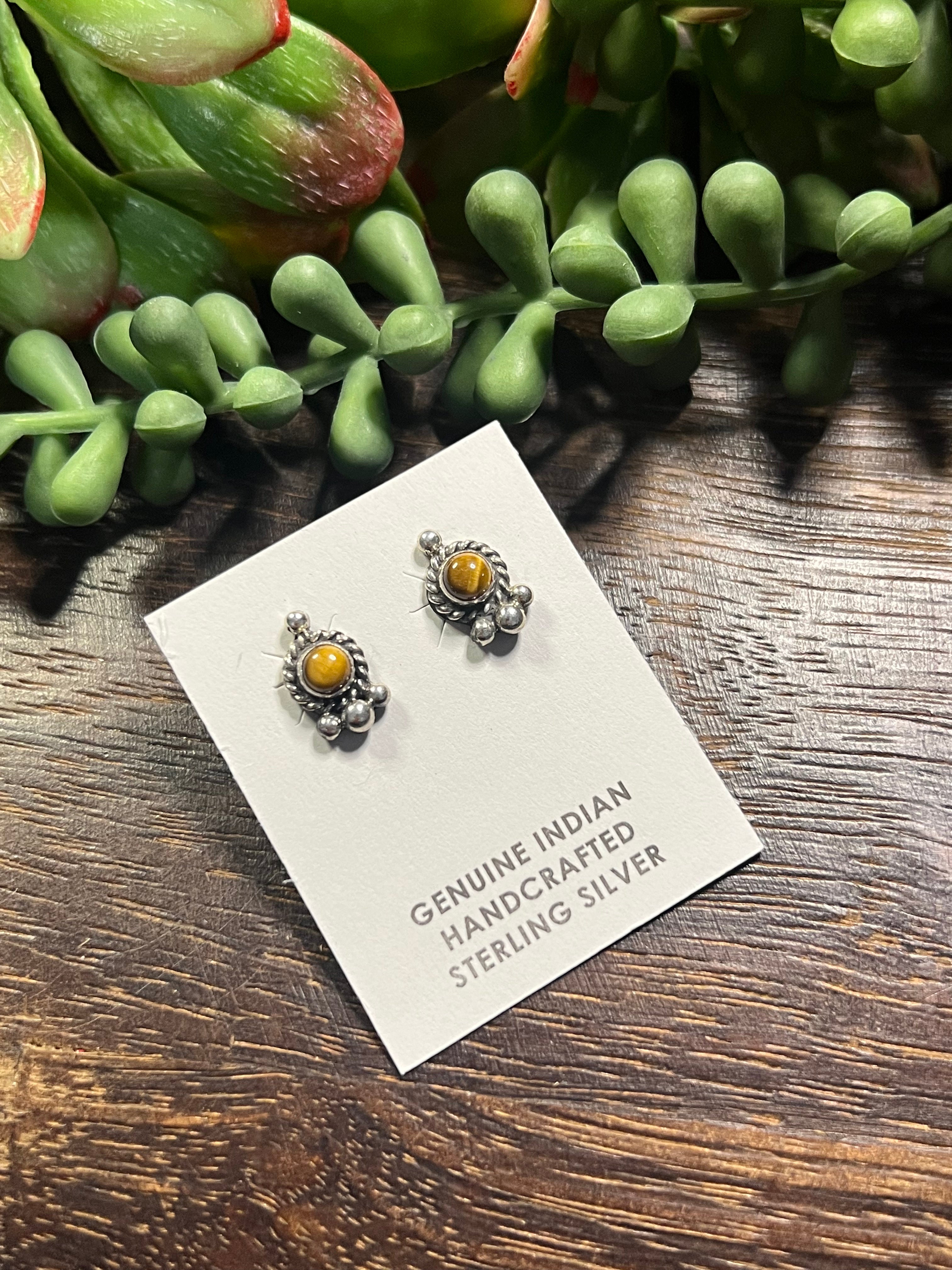 Navajo Made Tiger Eye & Sterling Silver Post Earrings