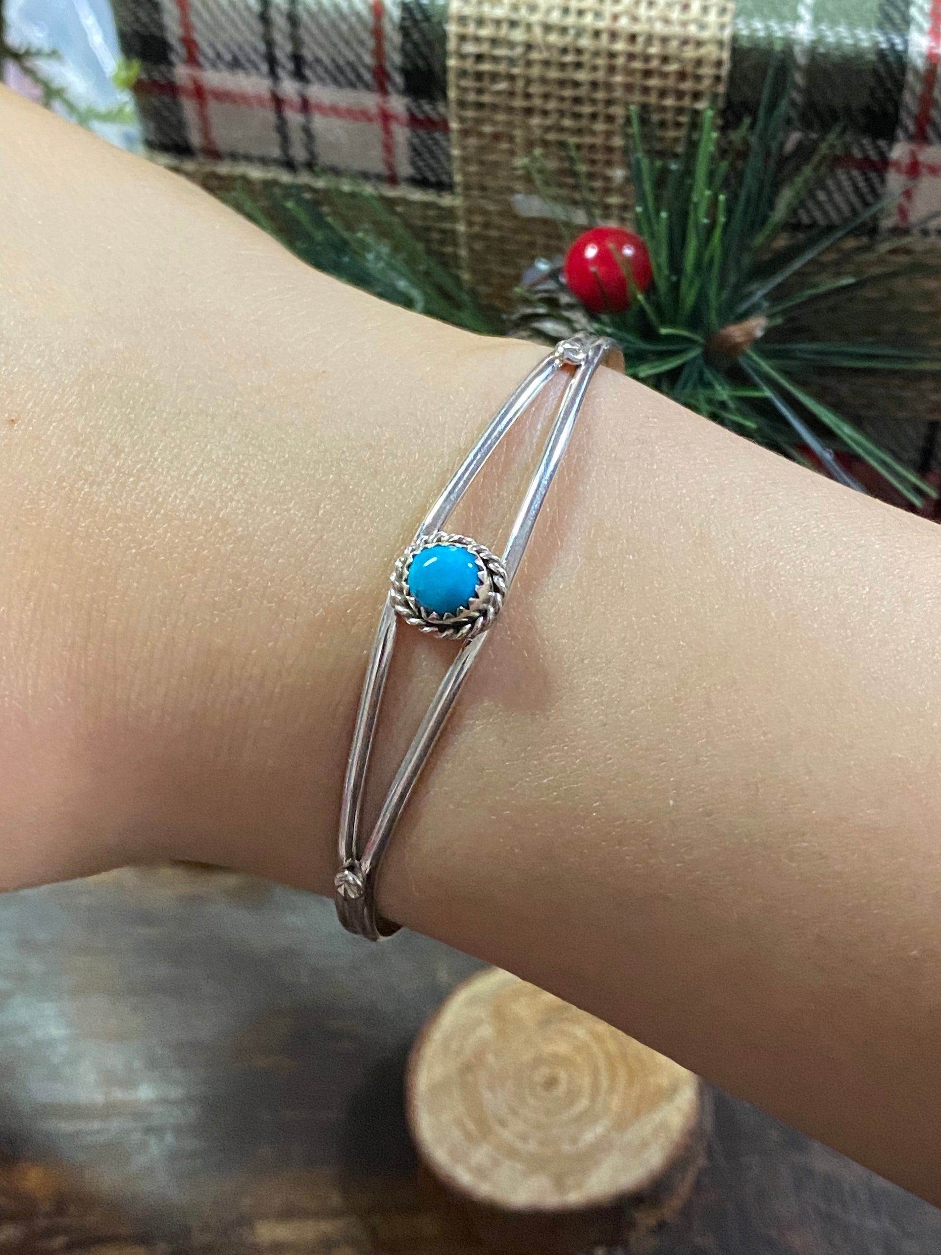 Navajo Made Kingman Turquoise & Sterling Silver Cuff Bracelet