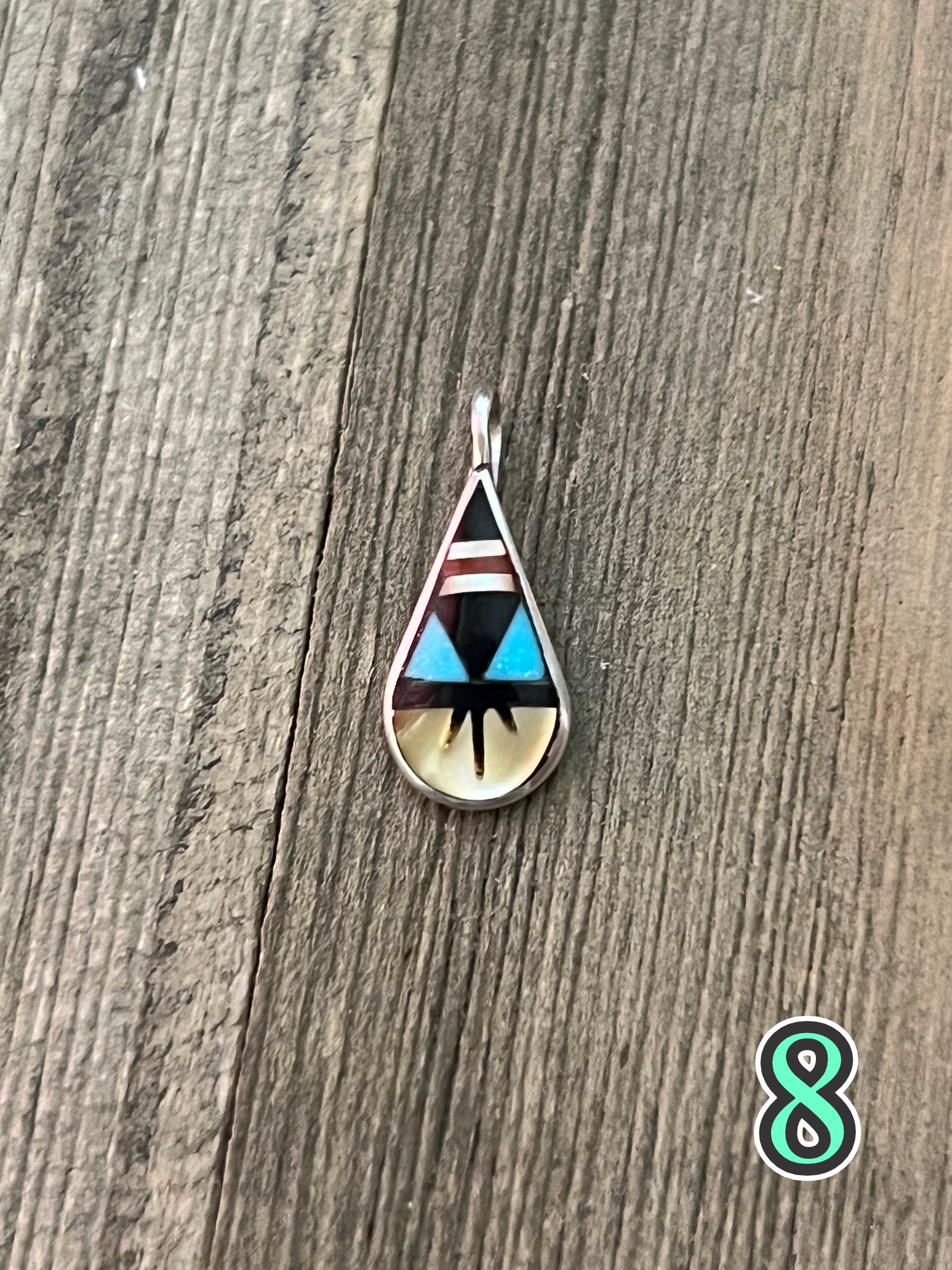 Navajo Made Multi Stone & Sterling Silver Inlay Pendant