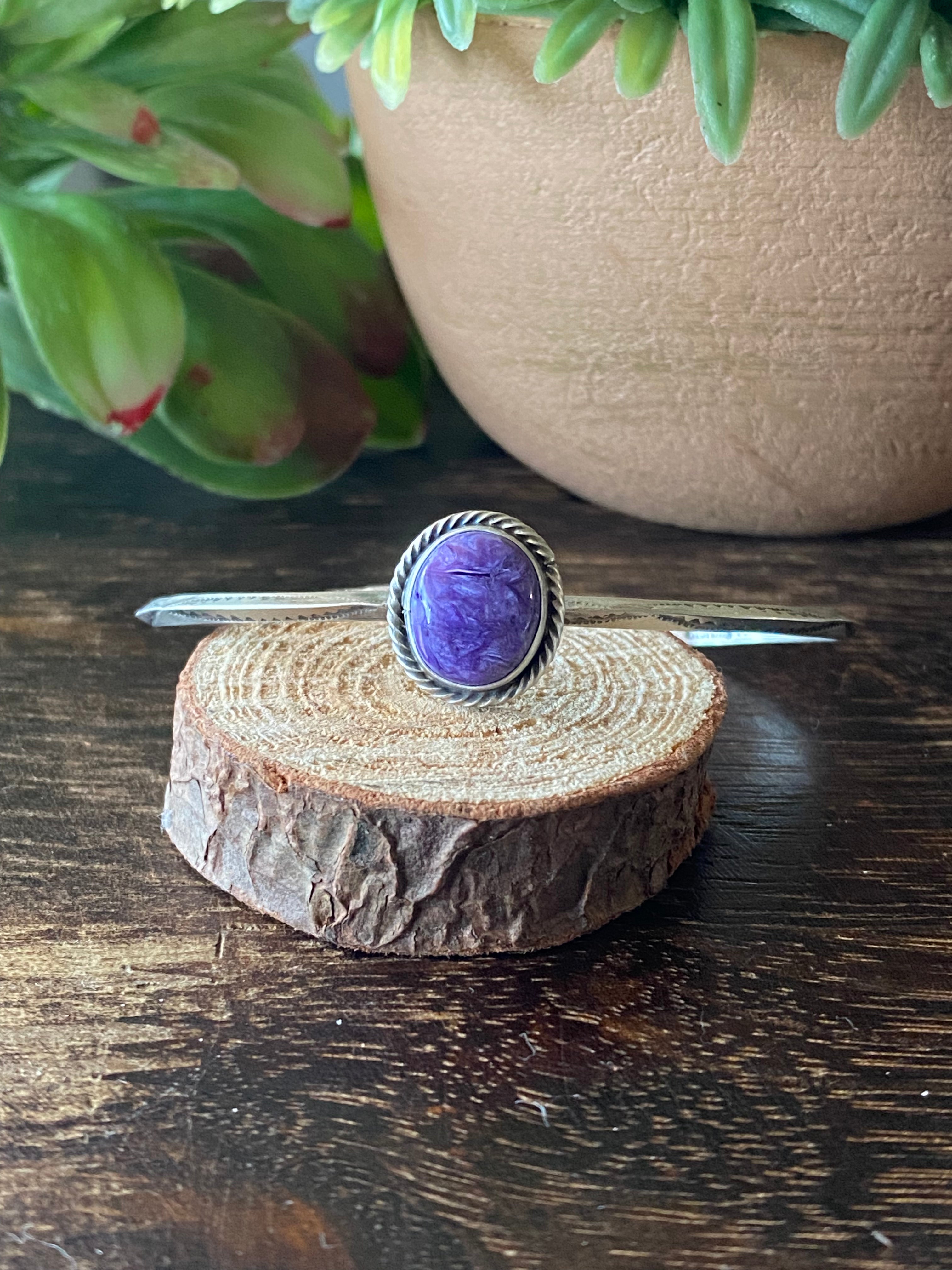 Navajo Made Charoite & Sterling Silver Cuff Bracelet