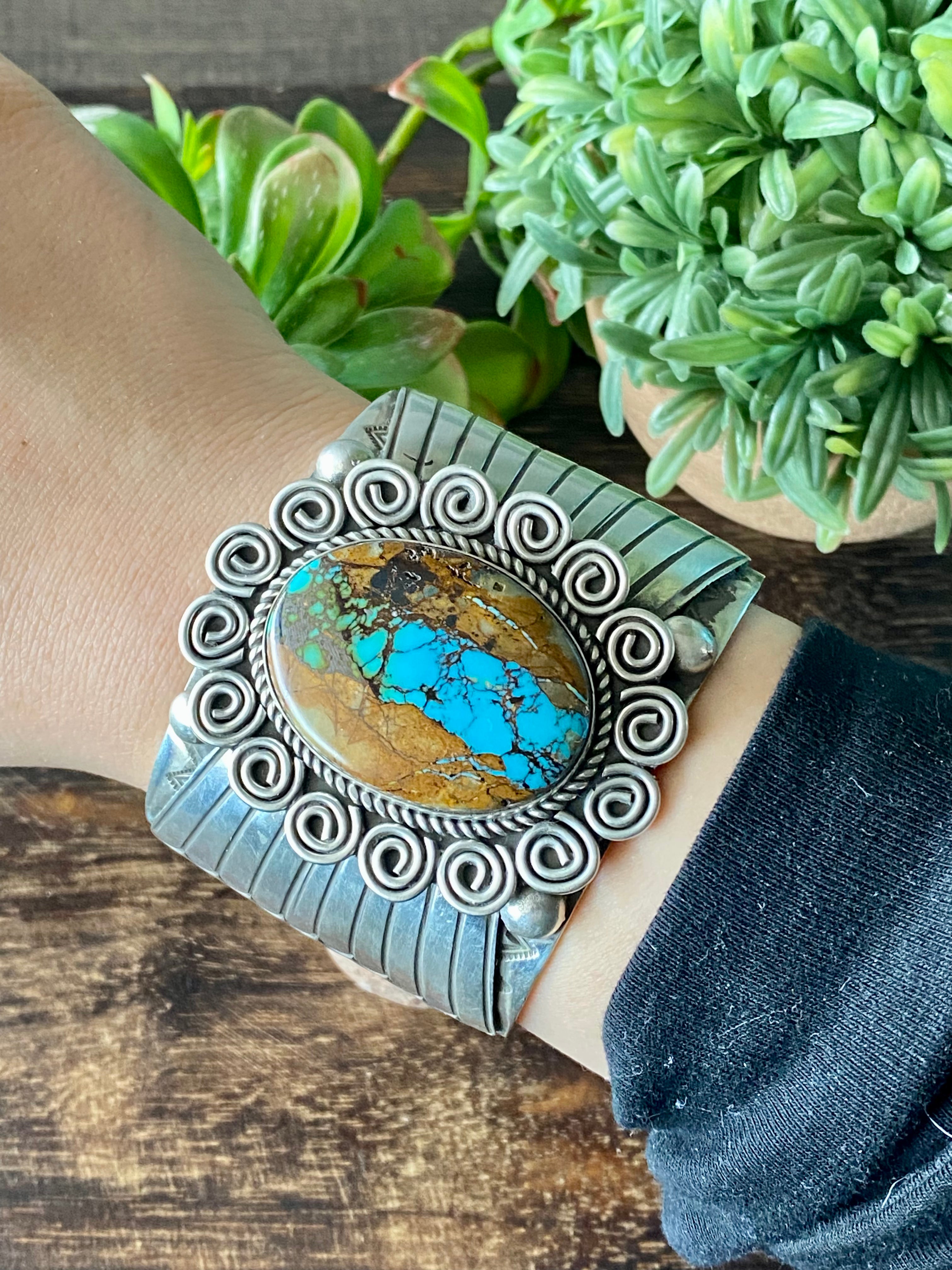 Alex Sanchez Ribbon Royston Turquoise & Sterling Silver Cuff Bracelet