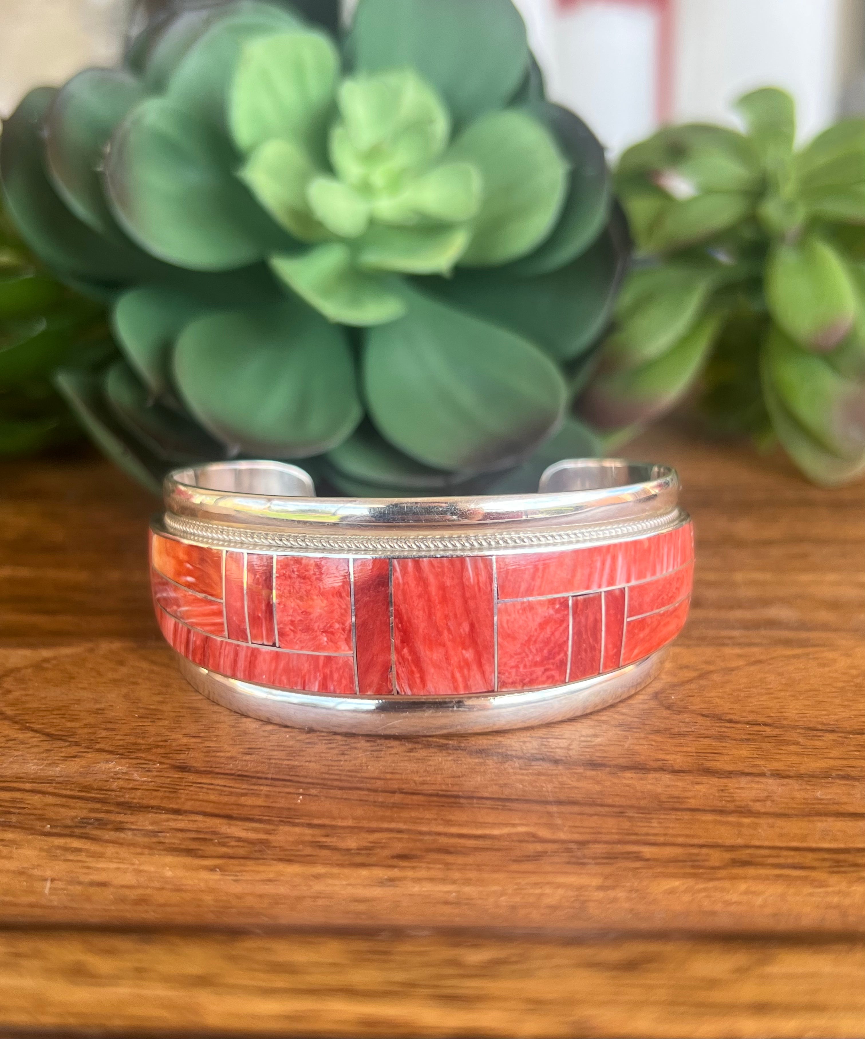 Booqa Inlay Rickell & Glendora Booqa Zuni Made Spiny Oyster & Sterling Silver Inla
