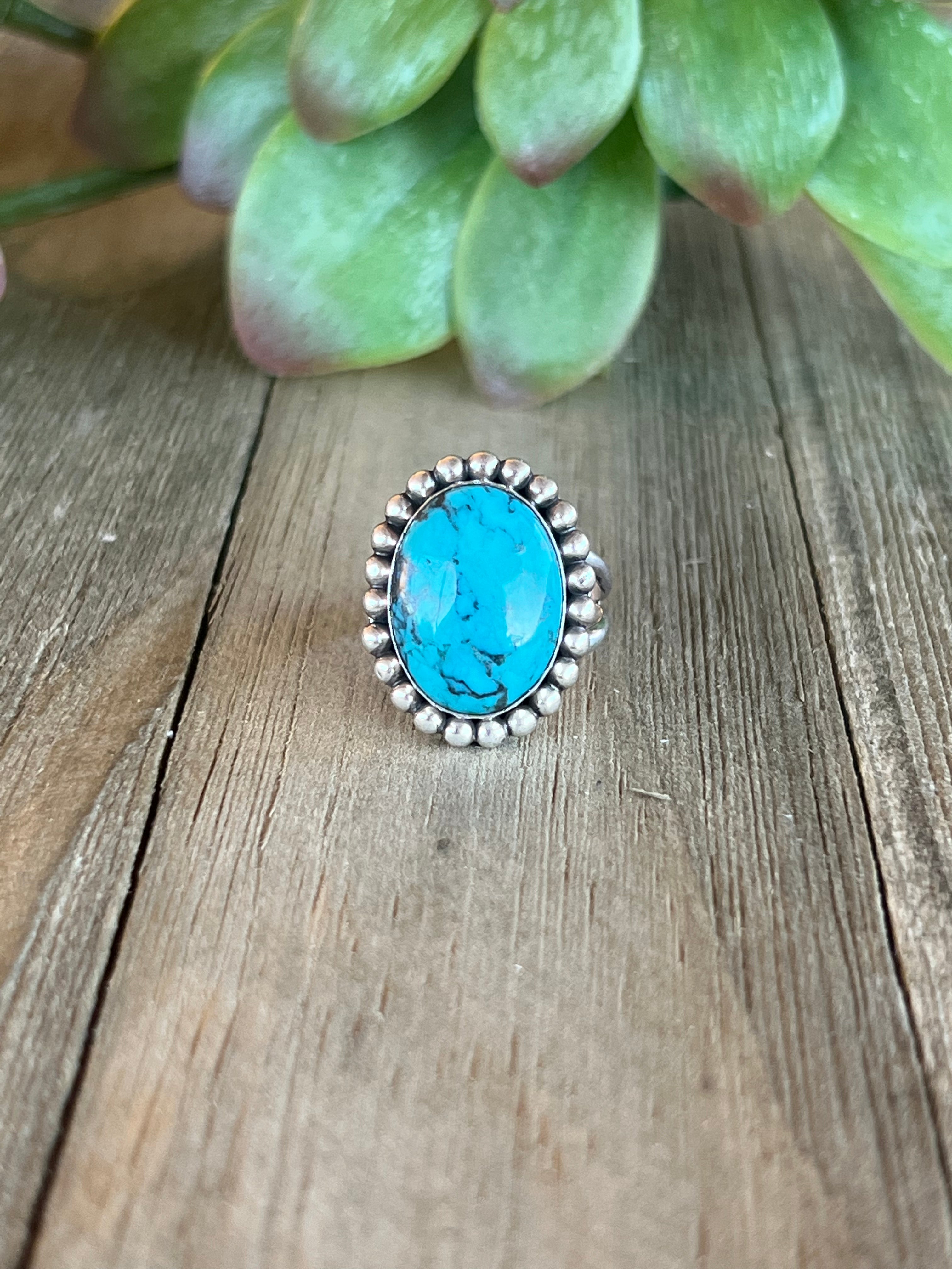 Navajo Made Kingman Turquoise & Sterling Silver Ring Size 6