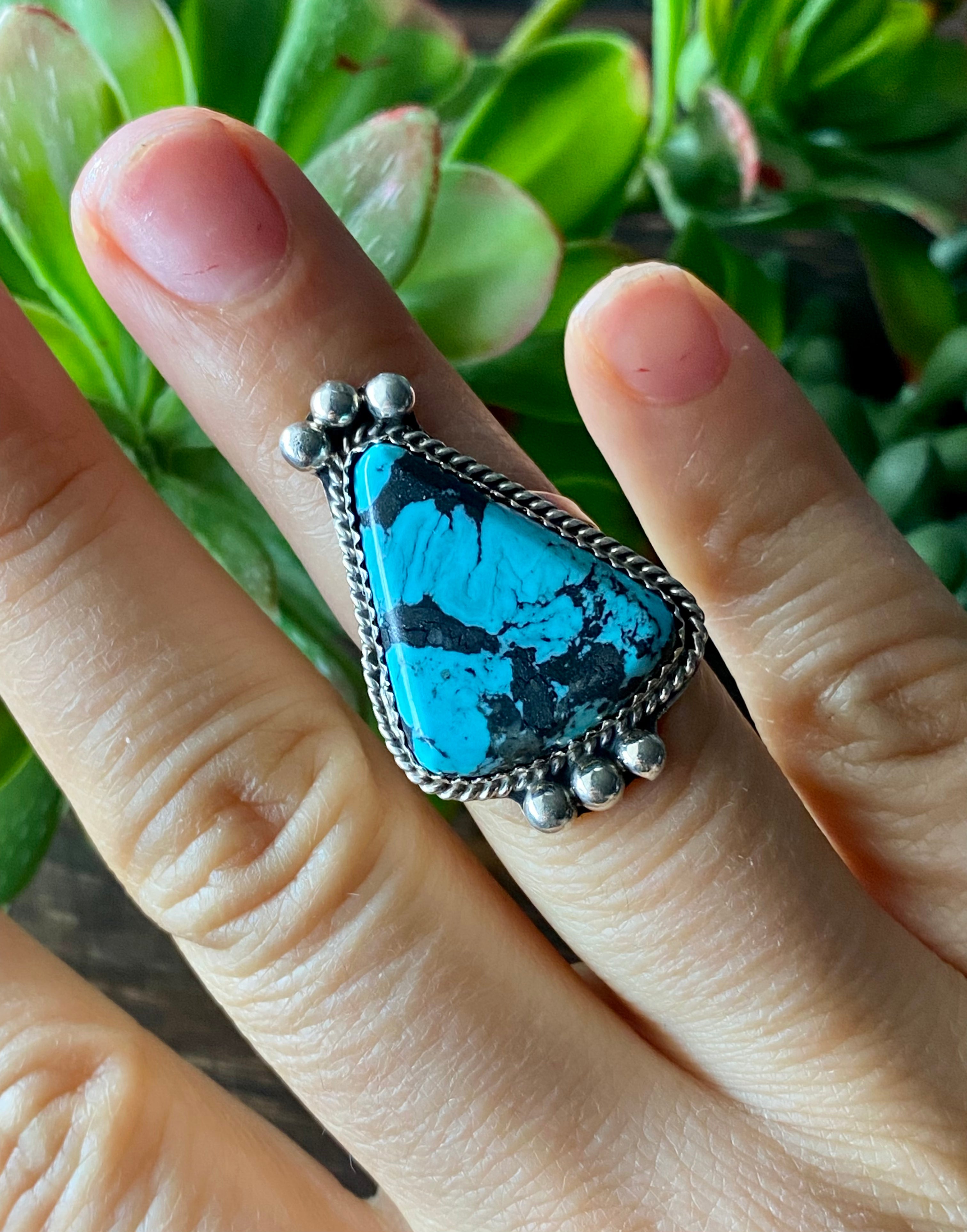 Navajo Made Kingman Turquoise & Sterling Silver Ring Size 6.5
