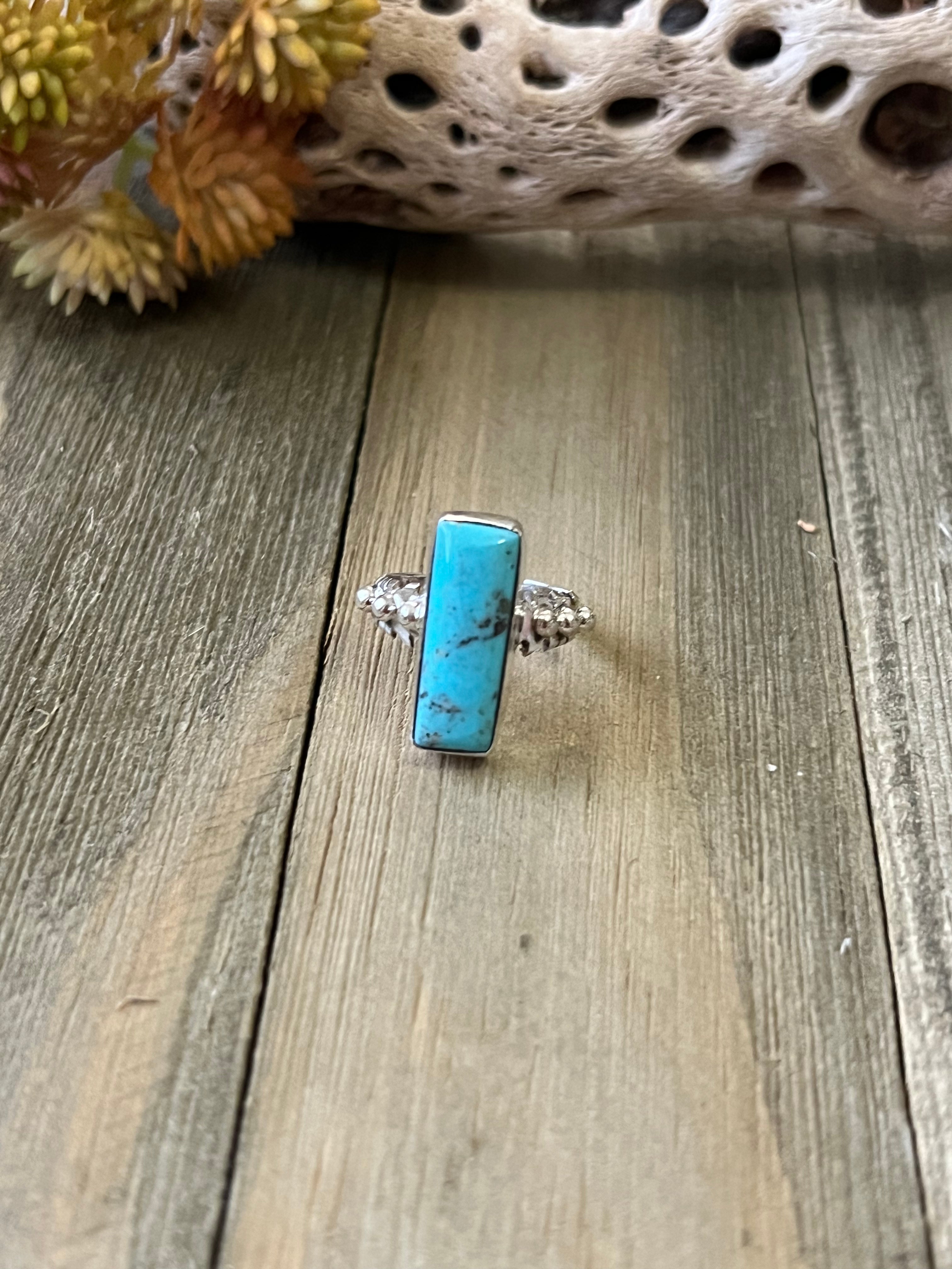 Navajo Made Kingman Turquoise & Sterling Silver Ring Size 5.75