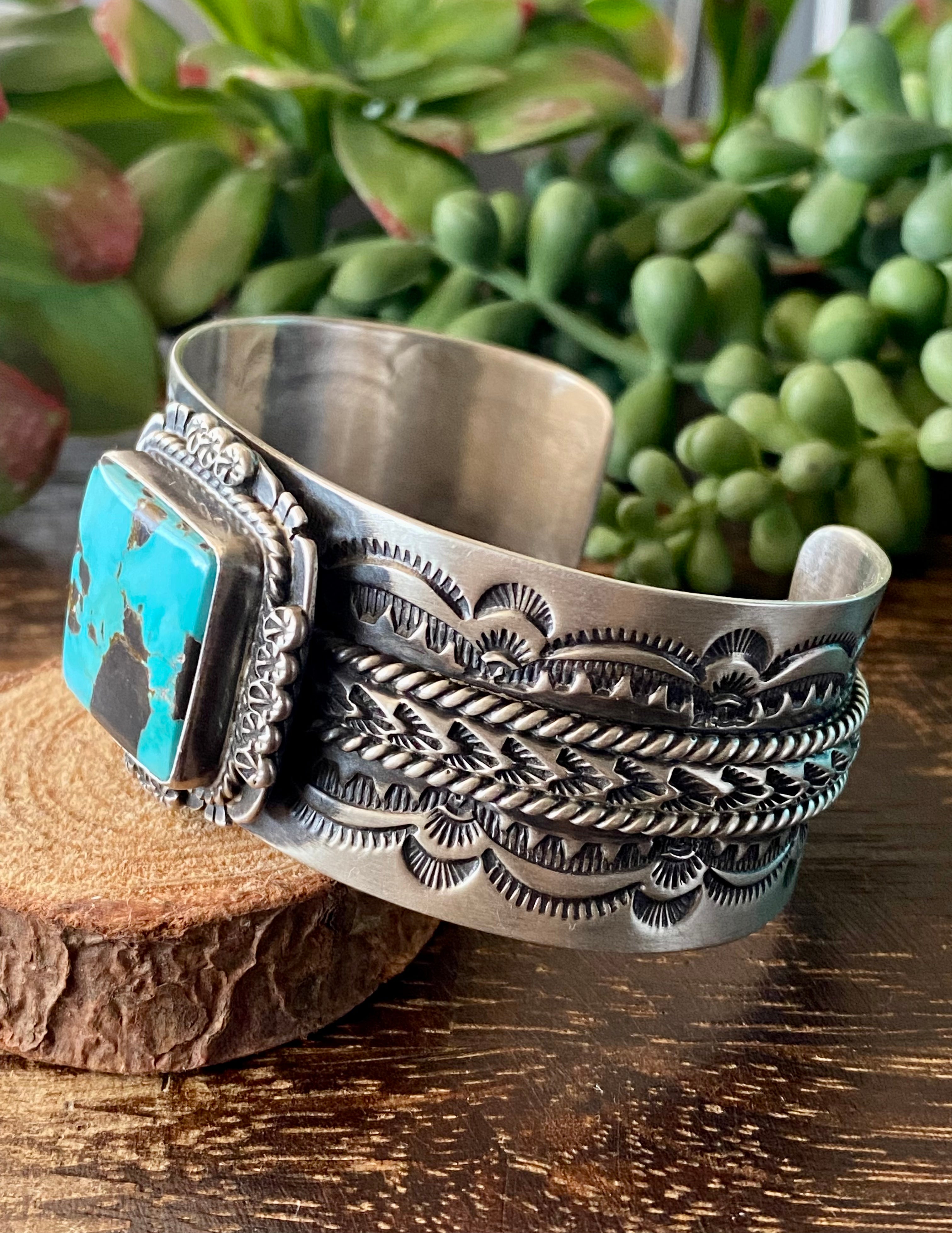 J Nelson Carico Lake Turquoise & Sterling Silver Cuff Bracelet