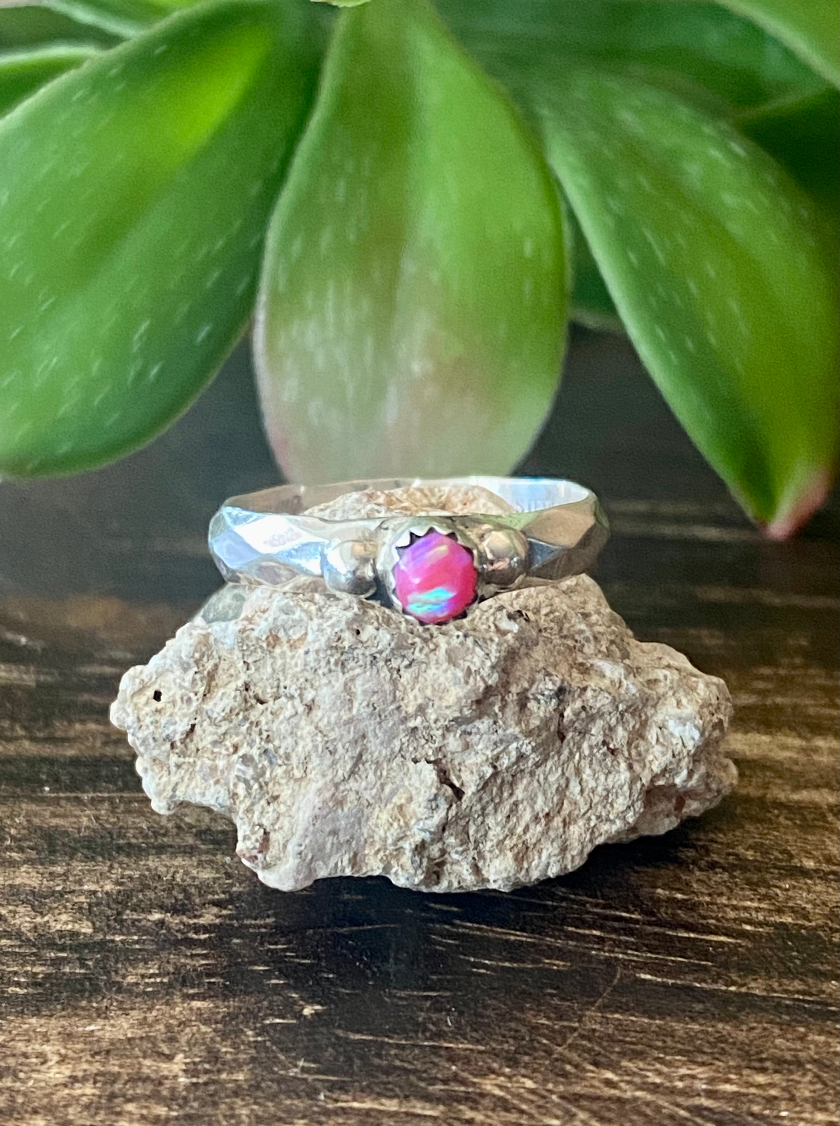 Navajo Made Pink Opal & Sterling Silver Ring Size 6.25