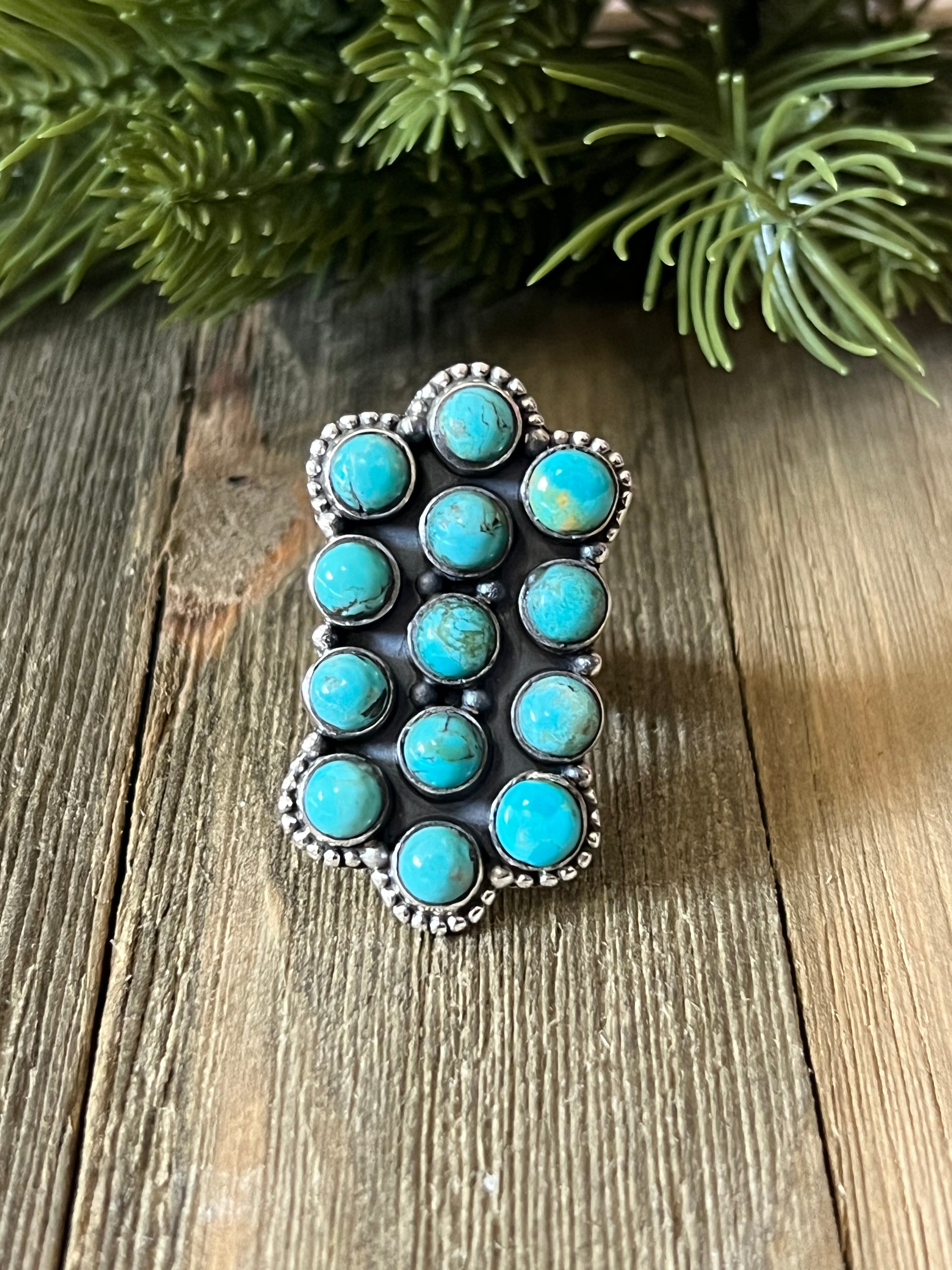 Southwest Made Kingman Mohave Turquoise & Sterling Silver Adjustable Ring