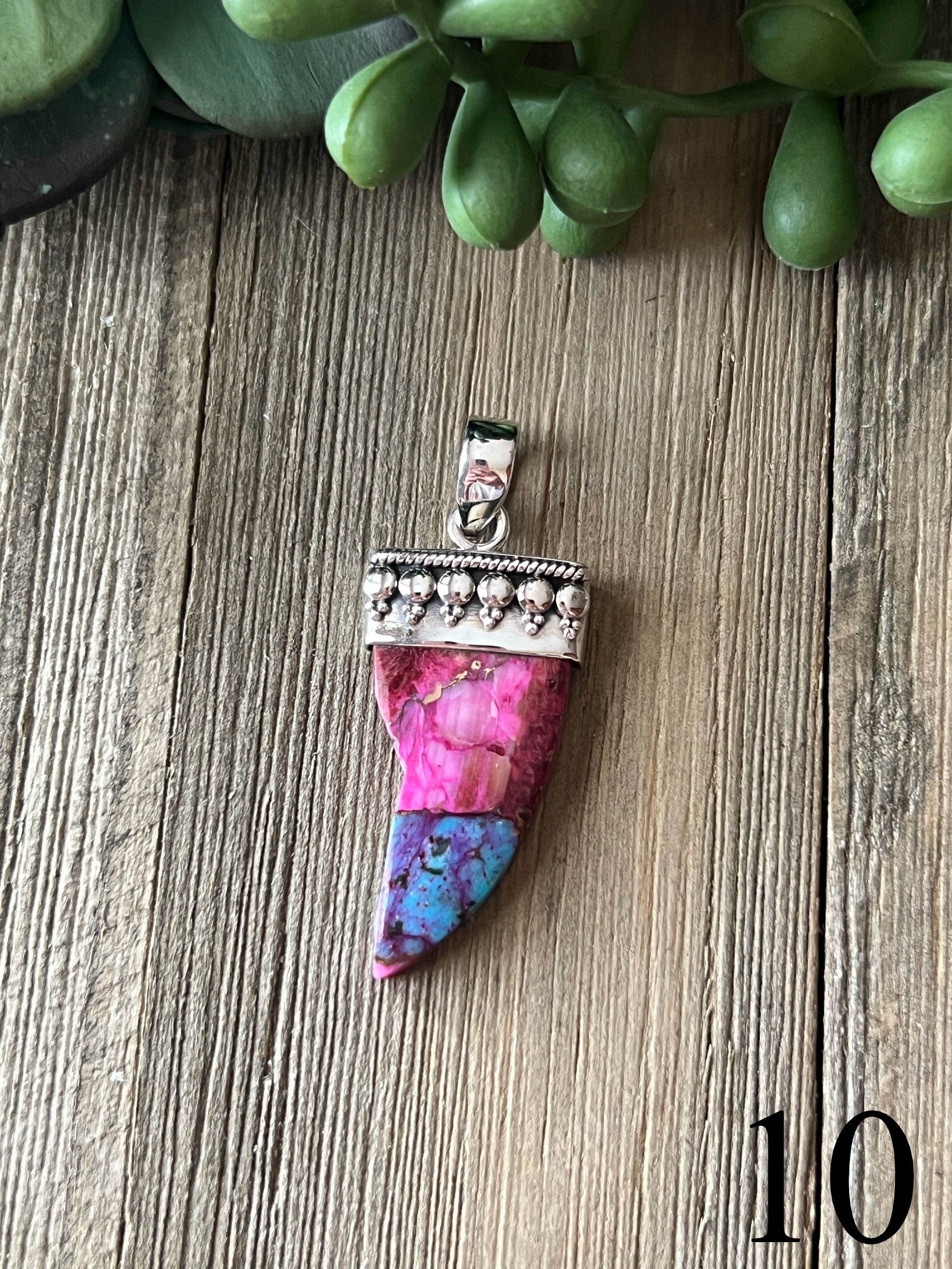 Southwest Made Pink Mohave Turquoise & Sterling Silver Claw Pendant