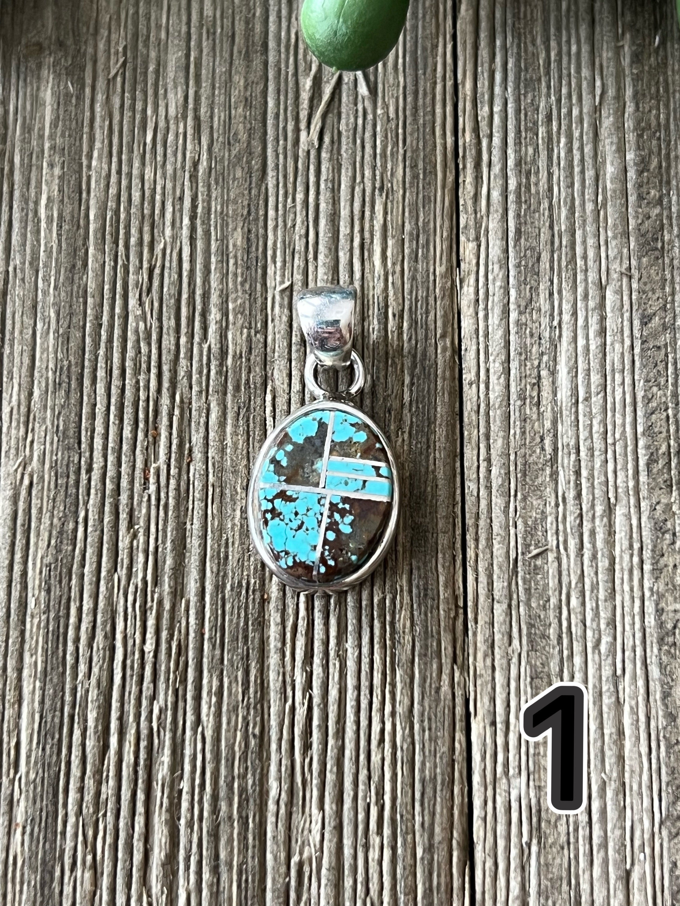 Navajo Made #8 Turquoise & Sterling Silver Inlay Pendant