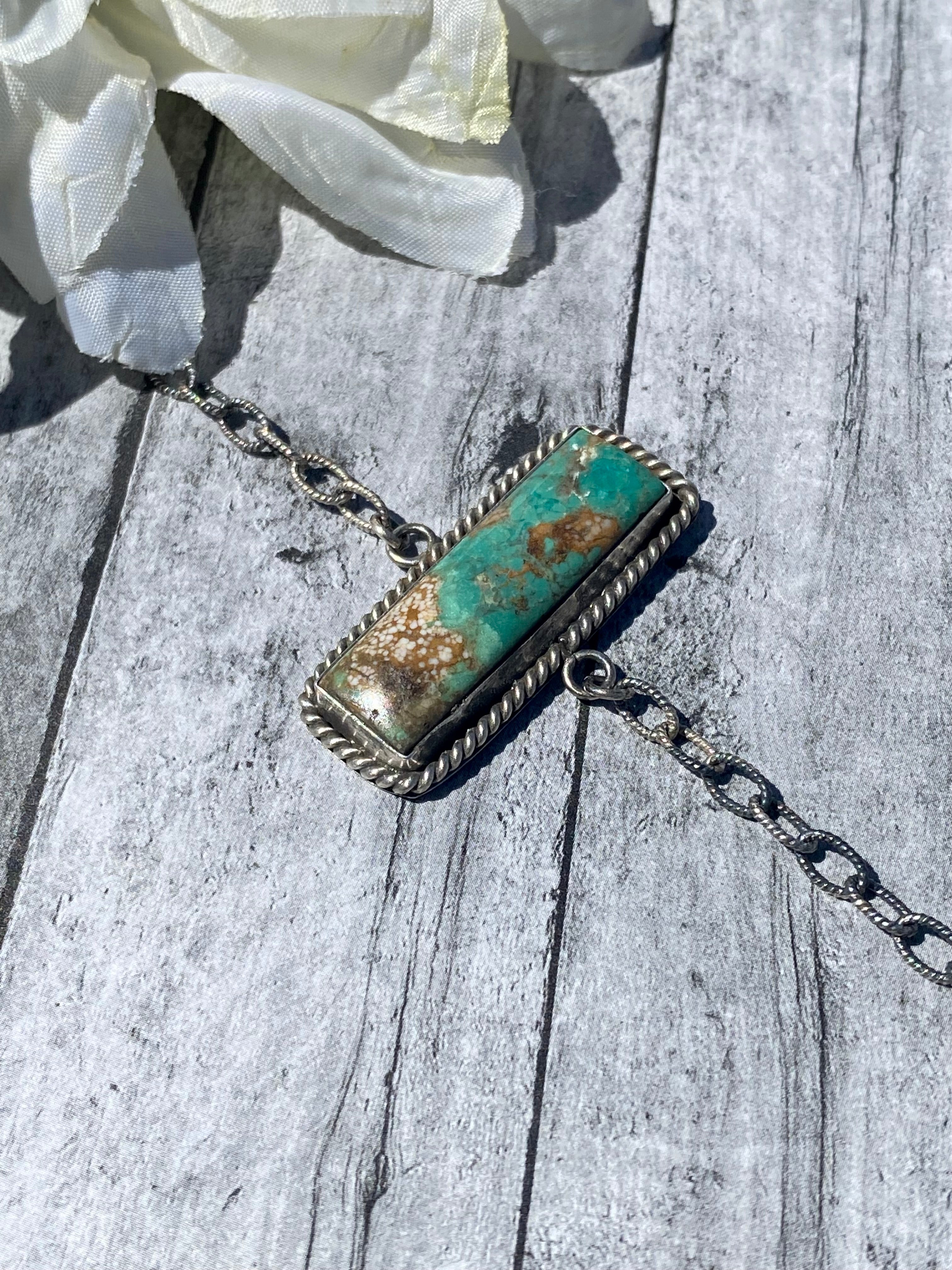Navajo Made Royston Turquoise & Sterling Silver Bar Link Bracelet