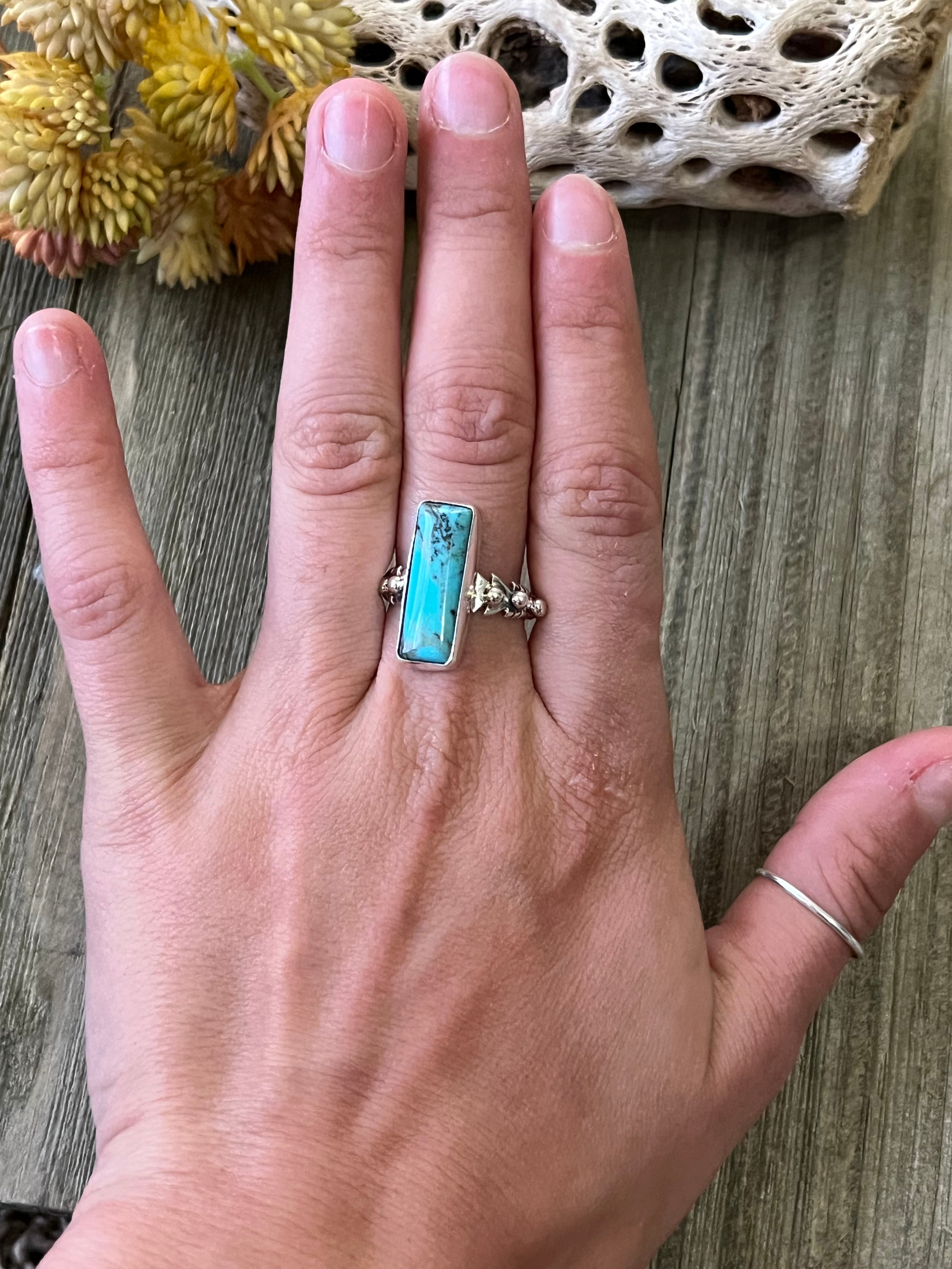 Navajo Made Kingman Turquoise & Sterling Silver Ring Size 7.75