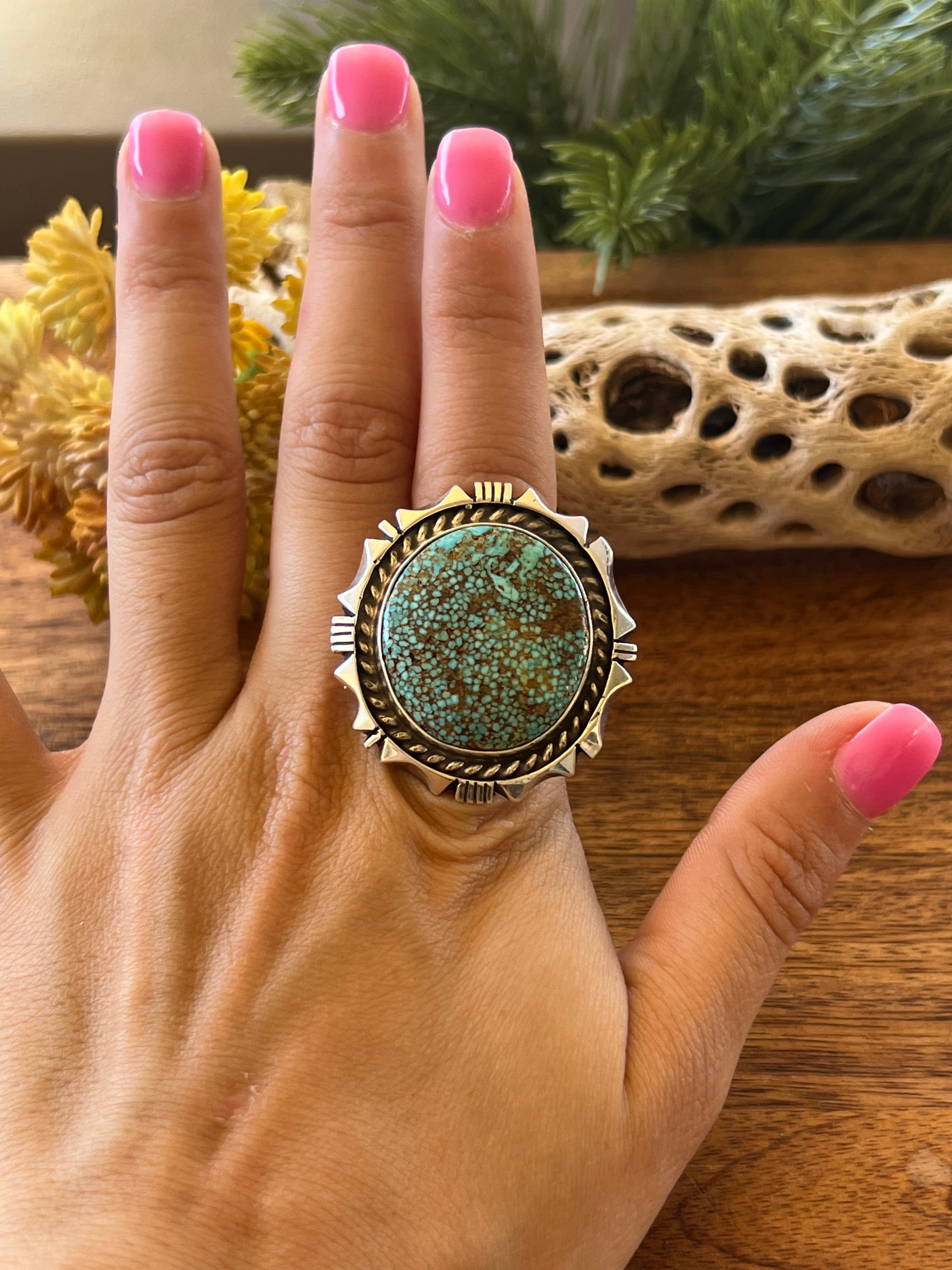 Eddie Secatero High Grade Turquoise Mountain & Sterling Silver Ring Size 7