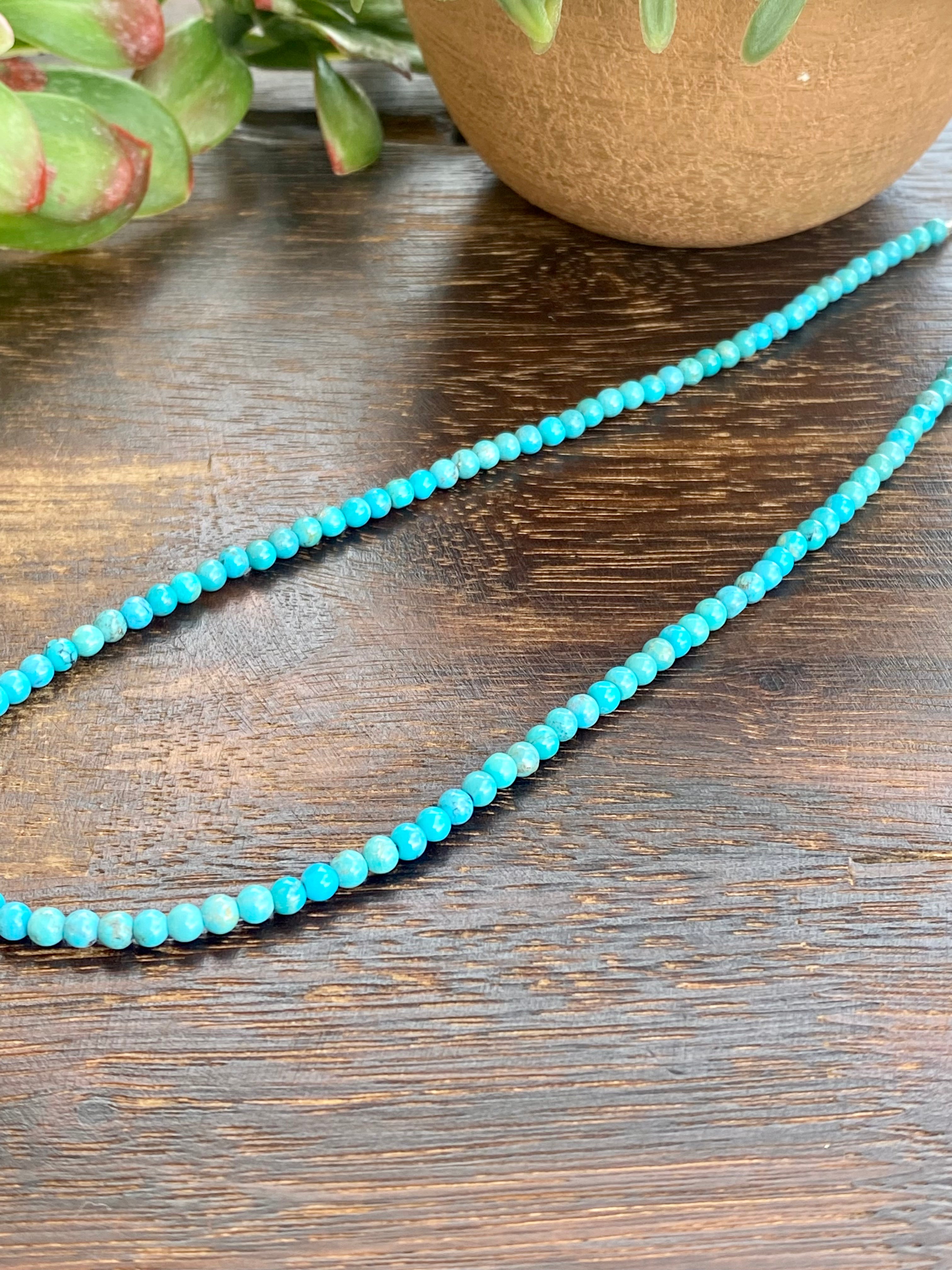 Navajo Strung Turquoise & Sterling Silver Beaded Necklace