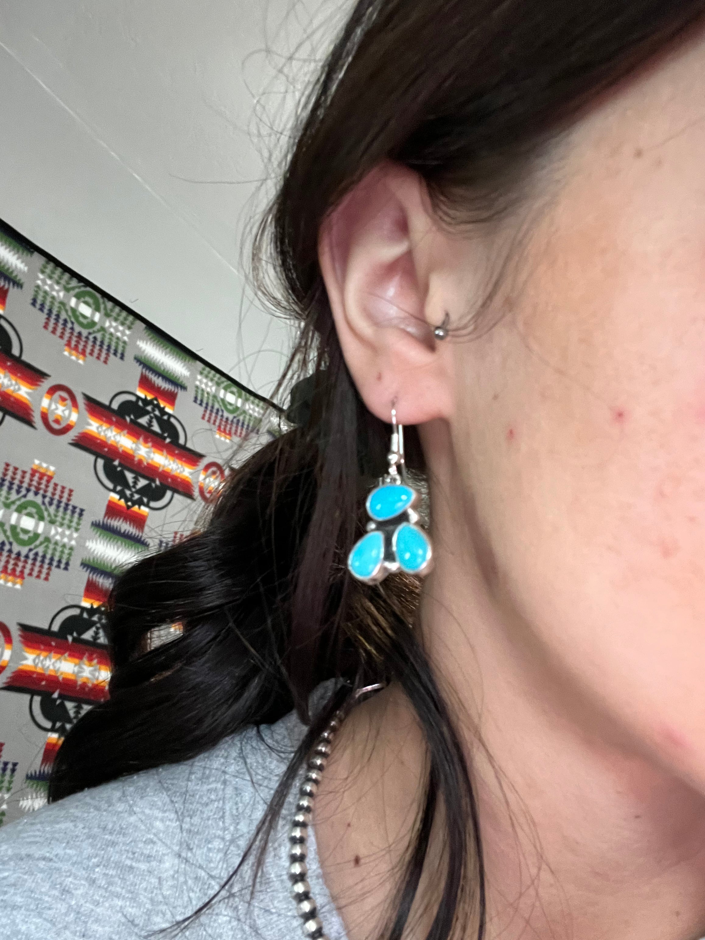 Eunice J Tso Royston Turquoise & Sterling Silver Dangle Earrings