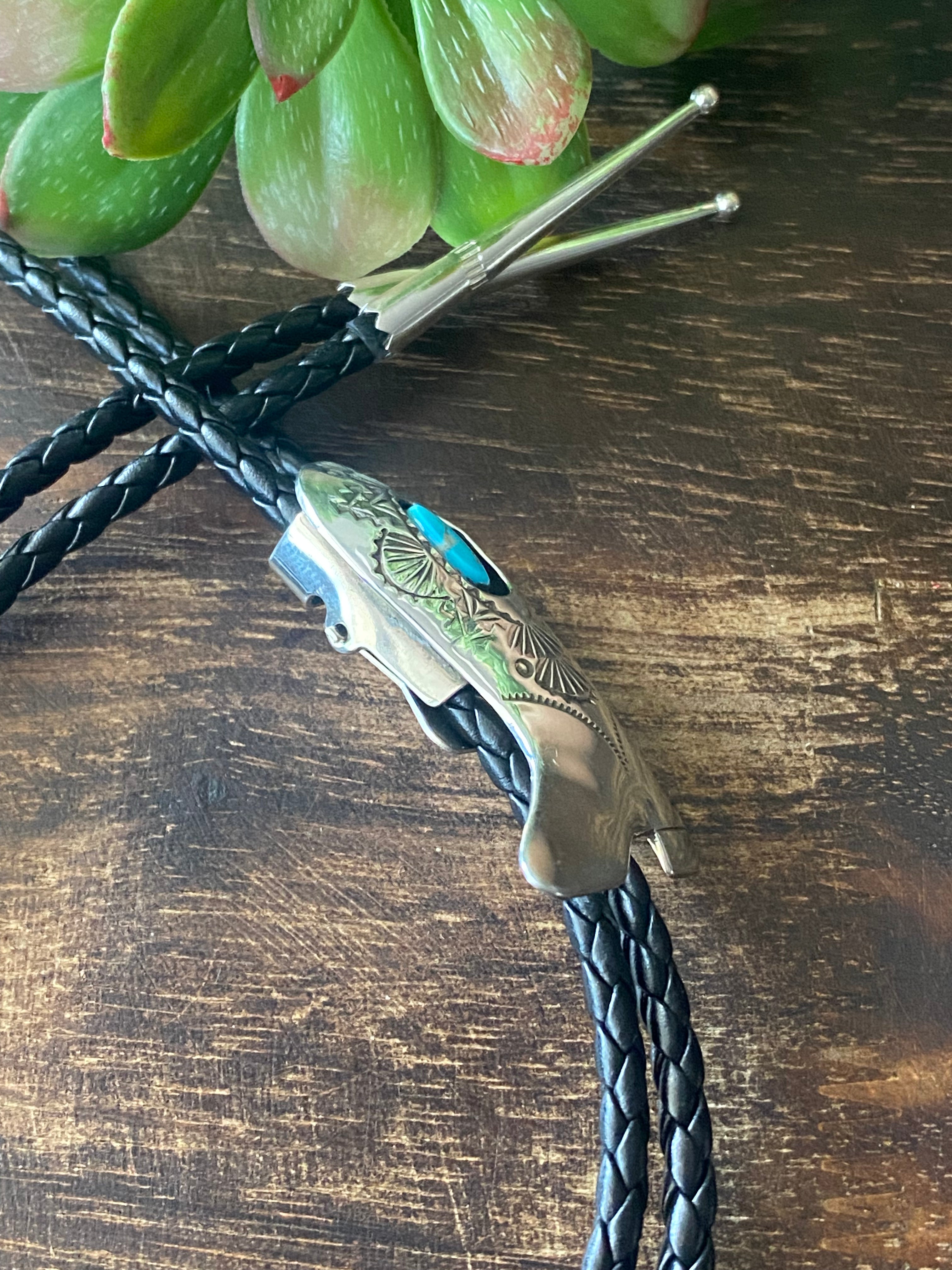 Navajo Made Kingman Turquoise & Sterling Silver Bolo Tie