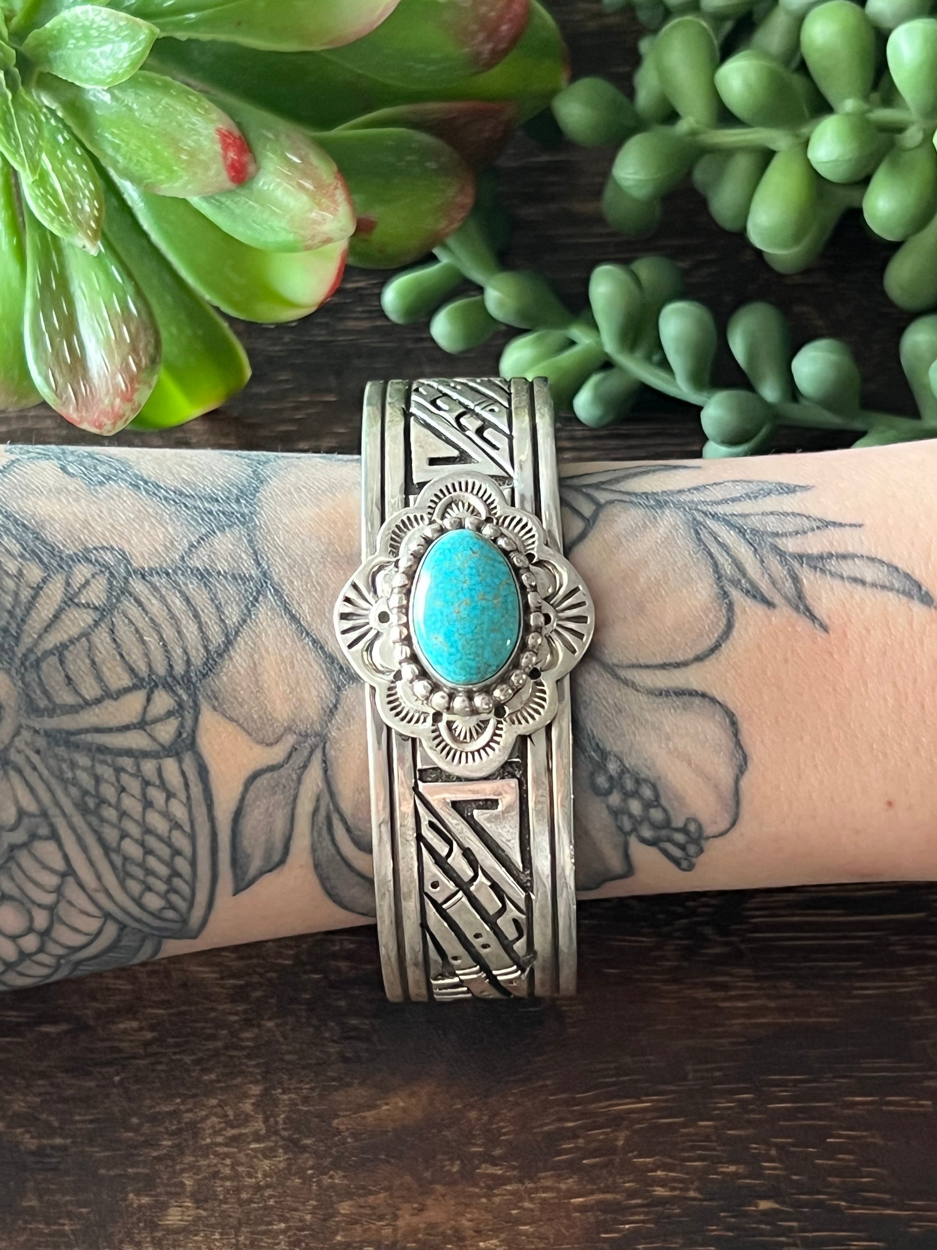 E Wylie #8 Turquoise& Sterling Silver Cuff Bracelet