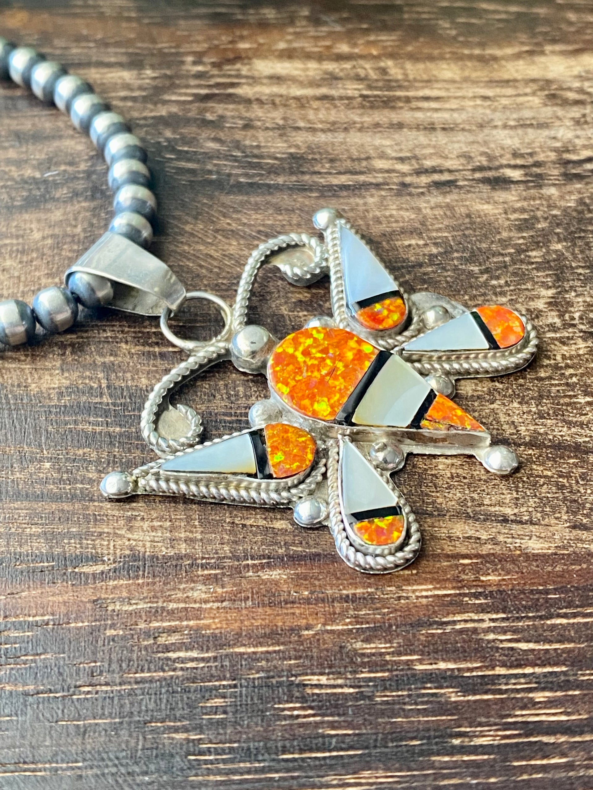 Marlon Quam Multi Stone & Sterling Silver Inlay Butterfly Pendant