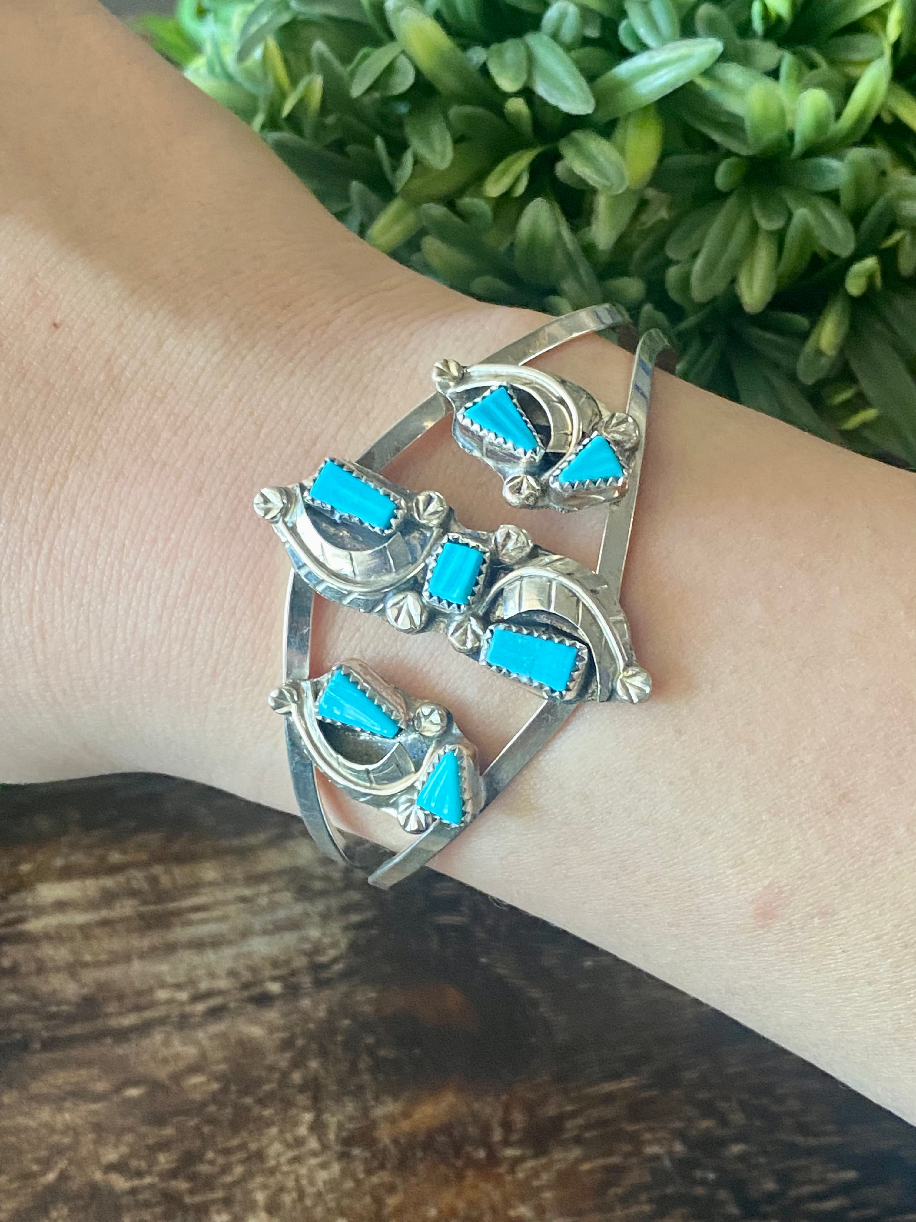 Navajo Made Kingman Turquoise & Sterling Silver Cuff Bracelet