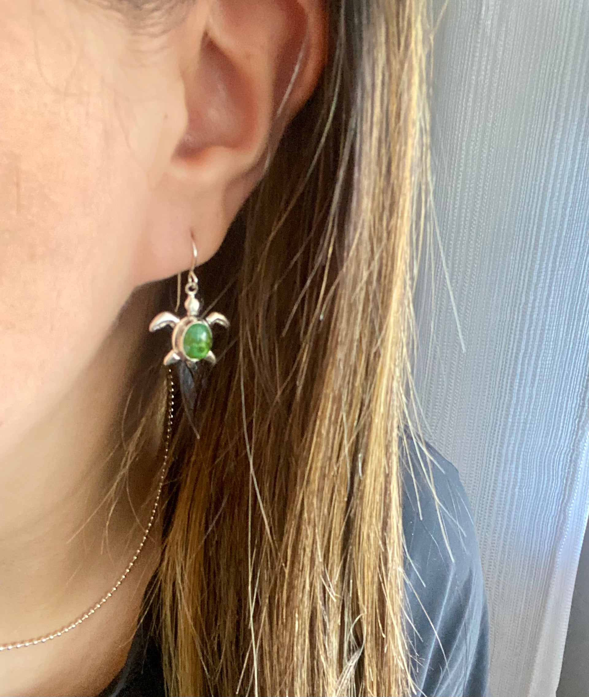 Southwest Handmade Sonoran Gold Turquoise & Sterling Silver Turtle Dangle Earrings