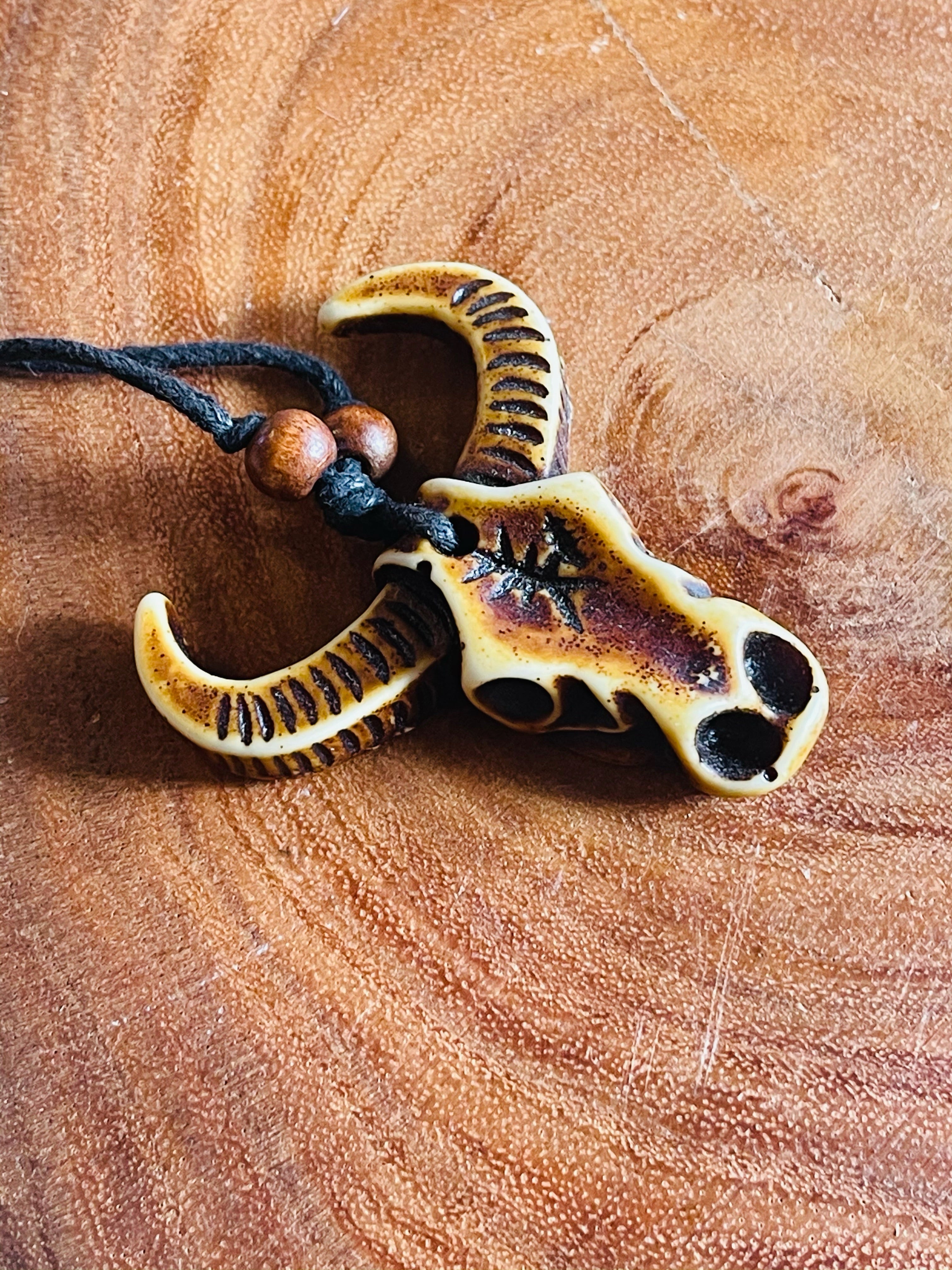 Handmade Wood Bull Pendant