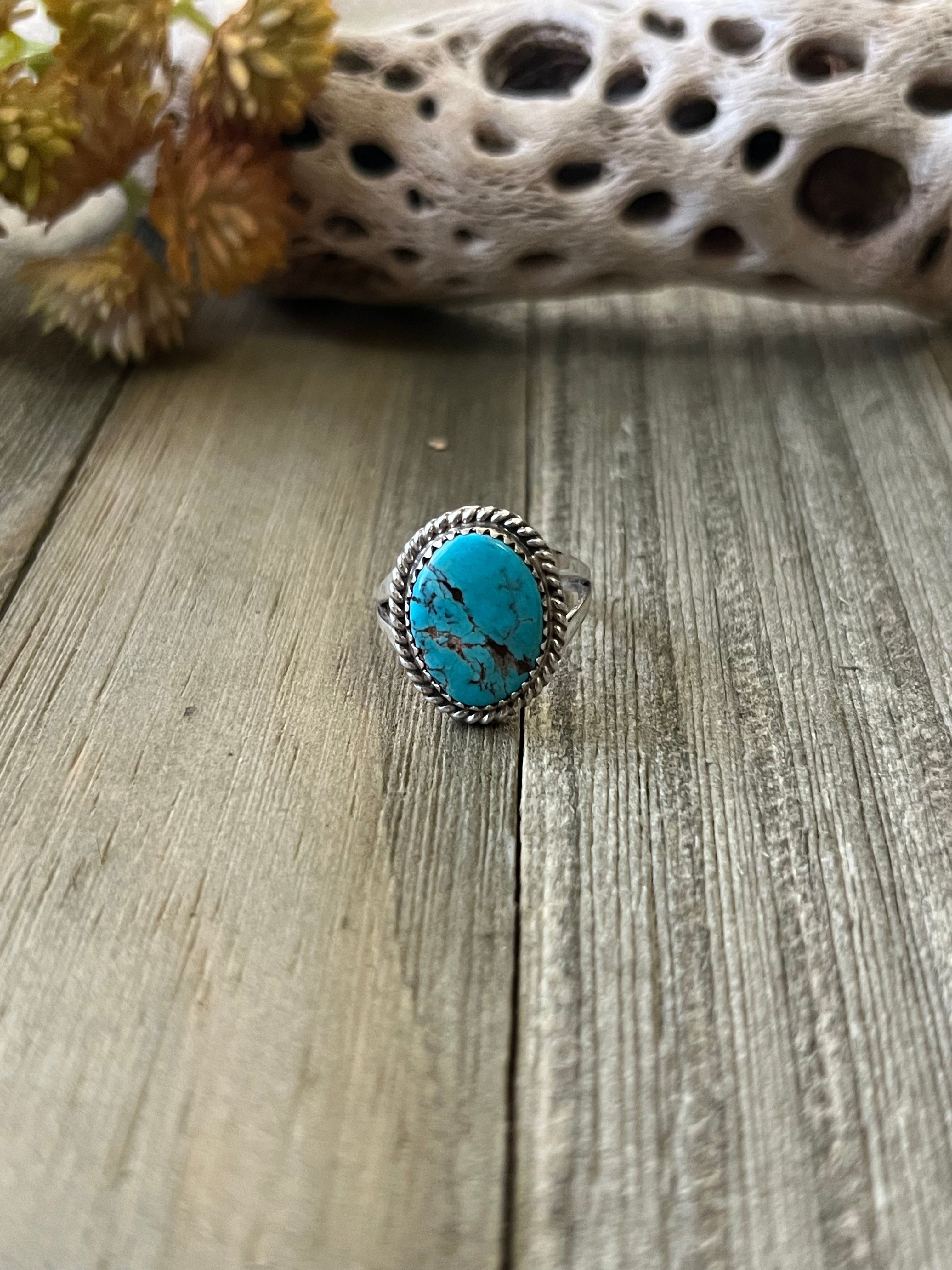 Navajo Made Kingman Turquoise & Sterling Silver Ring Size 7.25