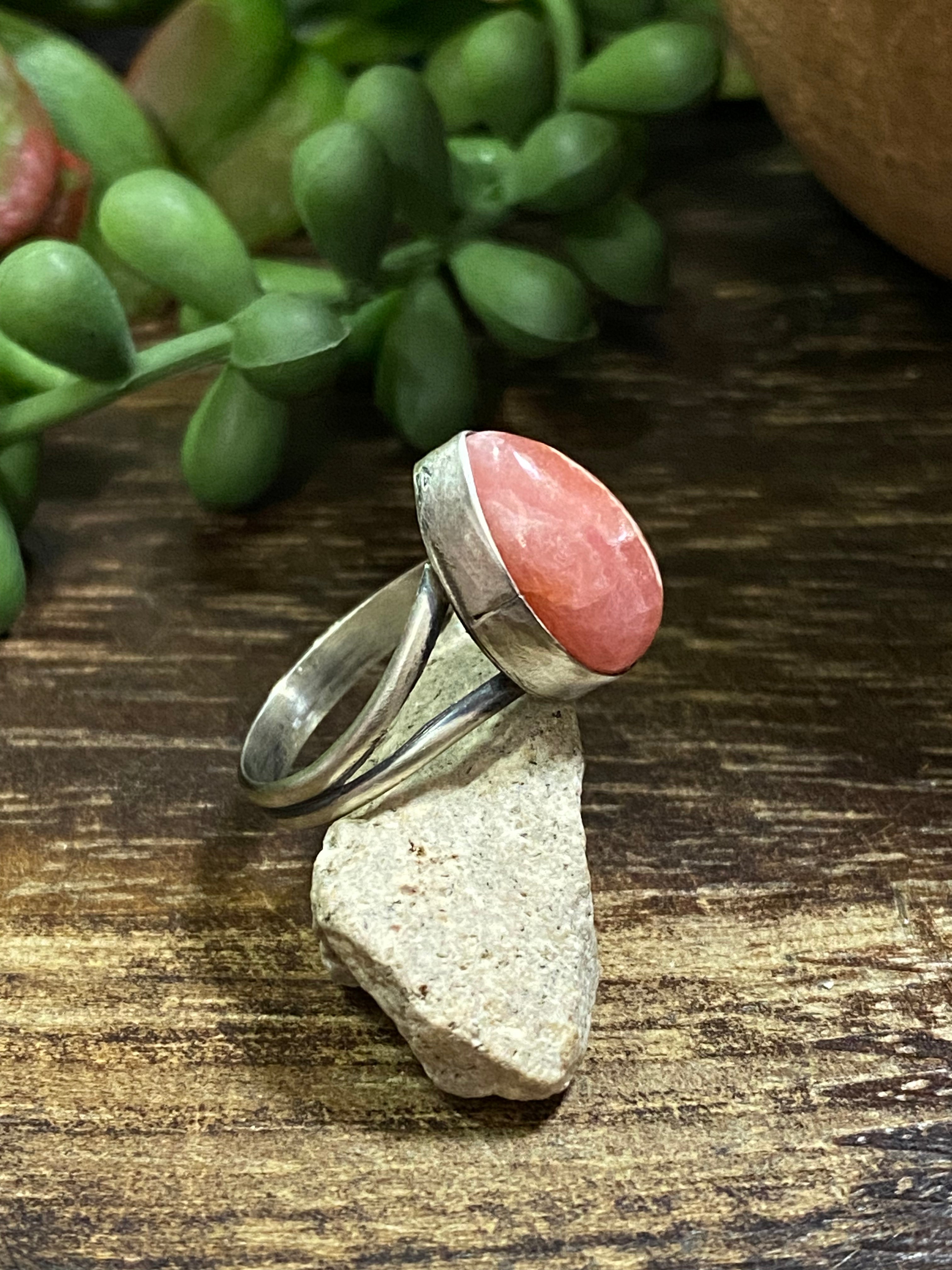 Navajo Made Rhodochrosite & Sterling Silver Ring Size 6.25