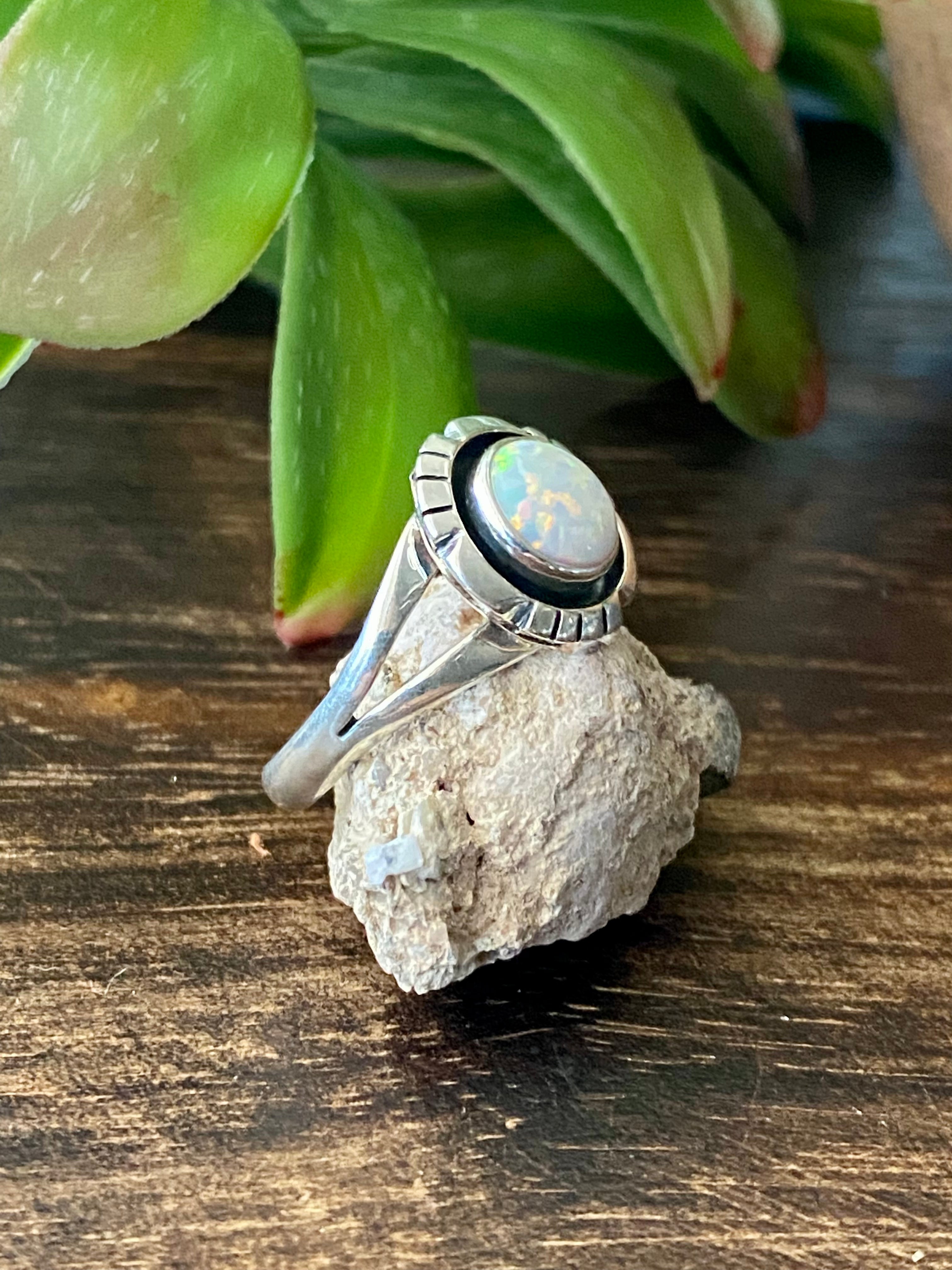 Navajo Made White Opal & Sterling Silver Rings