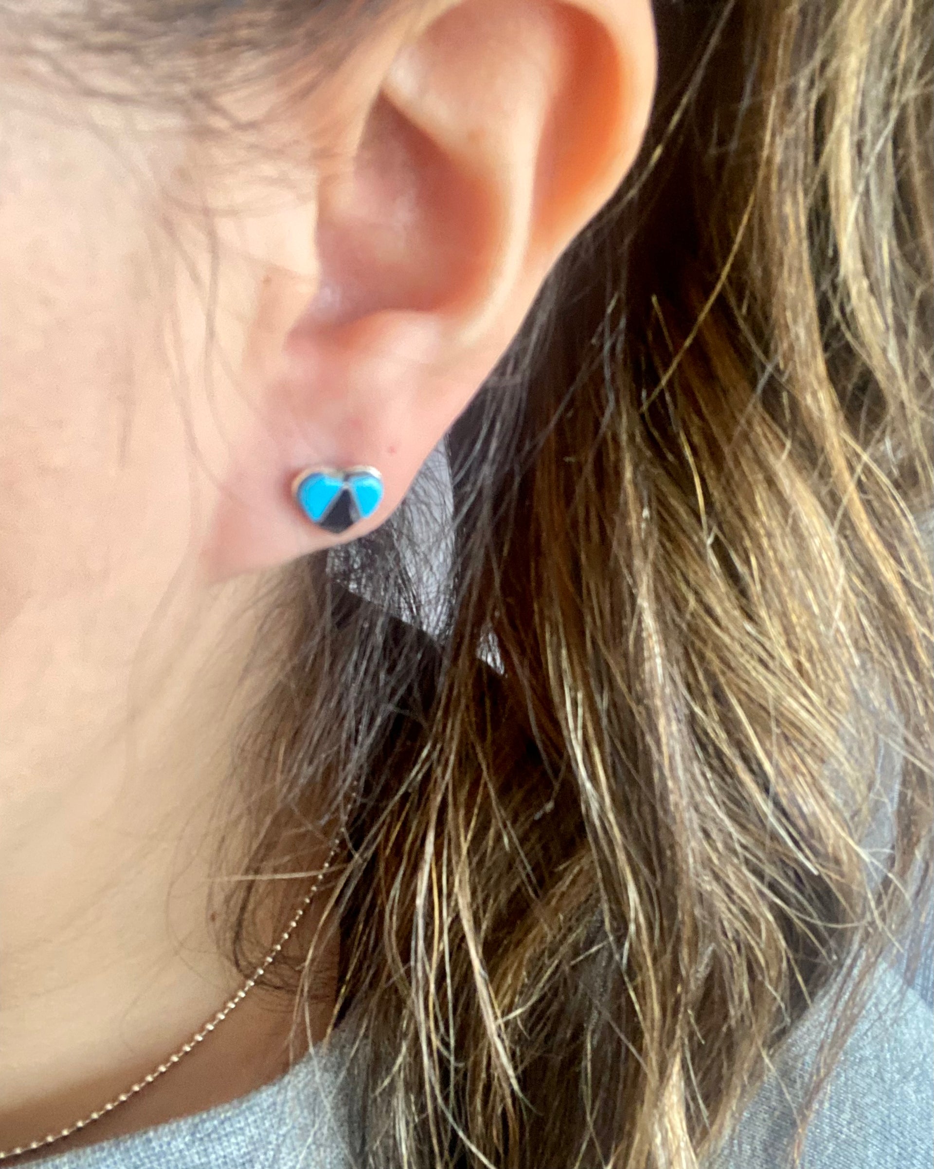 Karen Lalio Multi Stone & Sterling Silver Inlay Heart Post Earrings