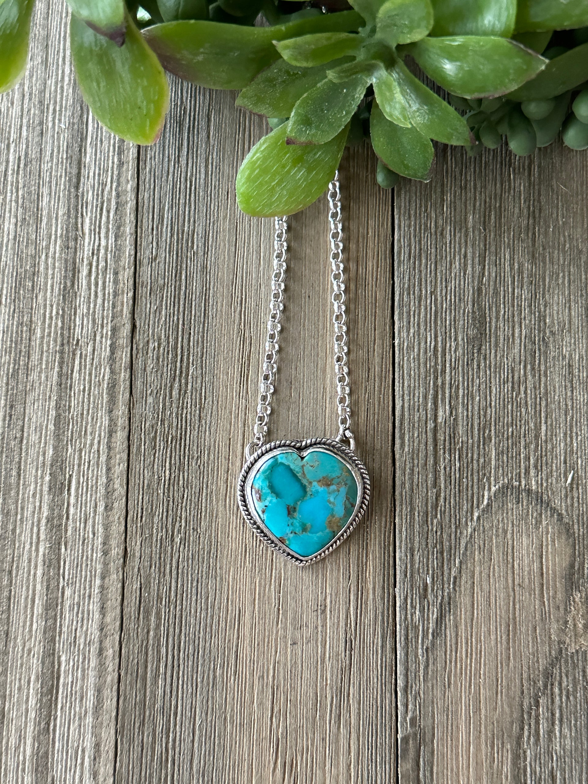 Southwest Made Turquoise & Sterling Silver Heart Necklace