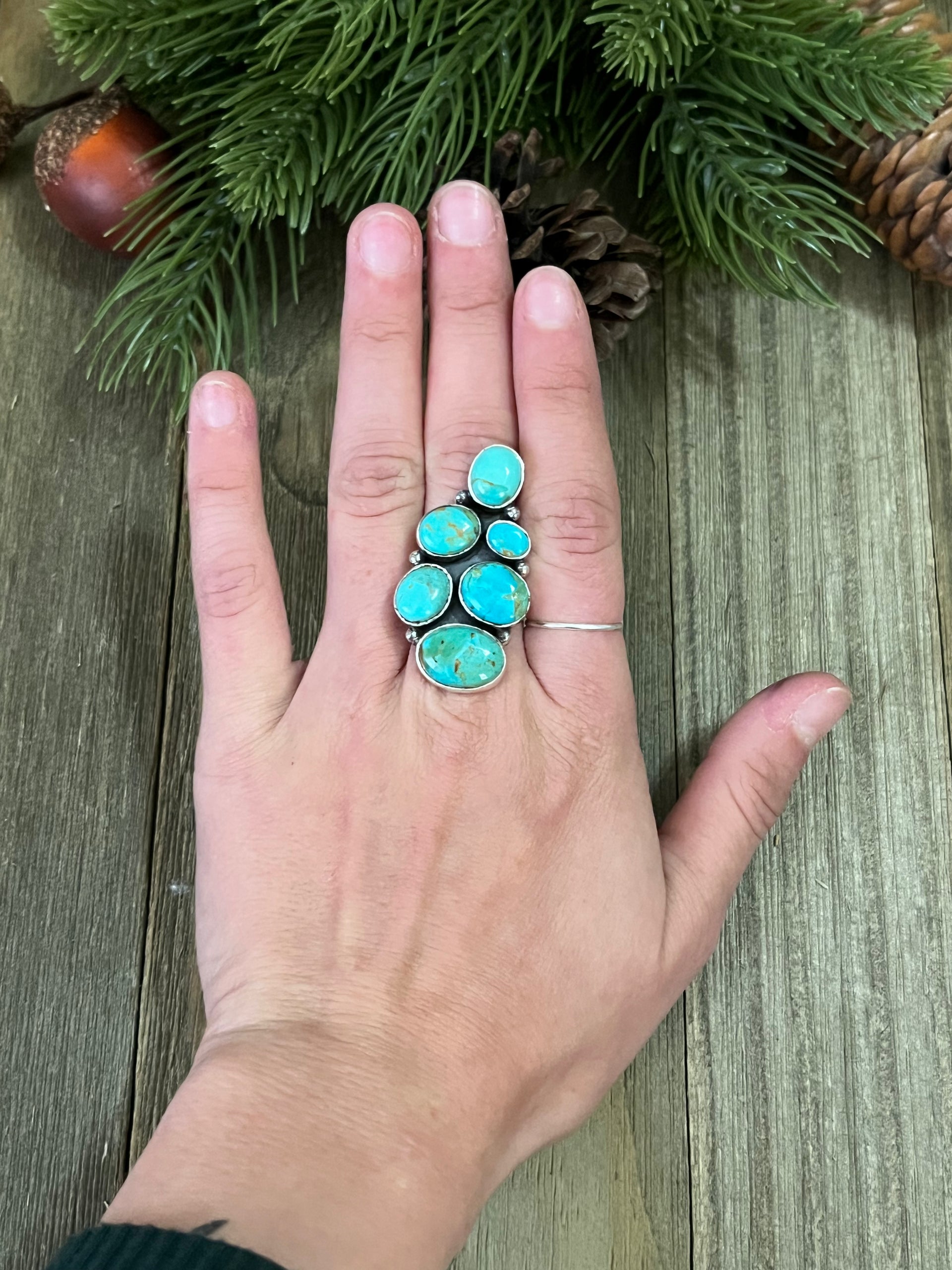 Southwest Made Kingman Turquoise & Sterling Silver Adjustable Ring