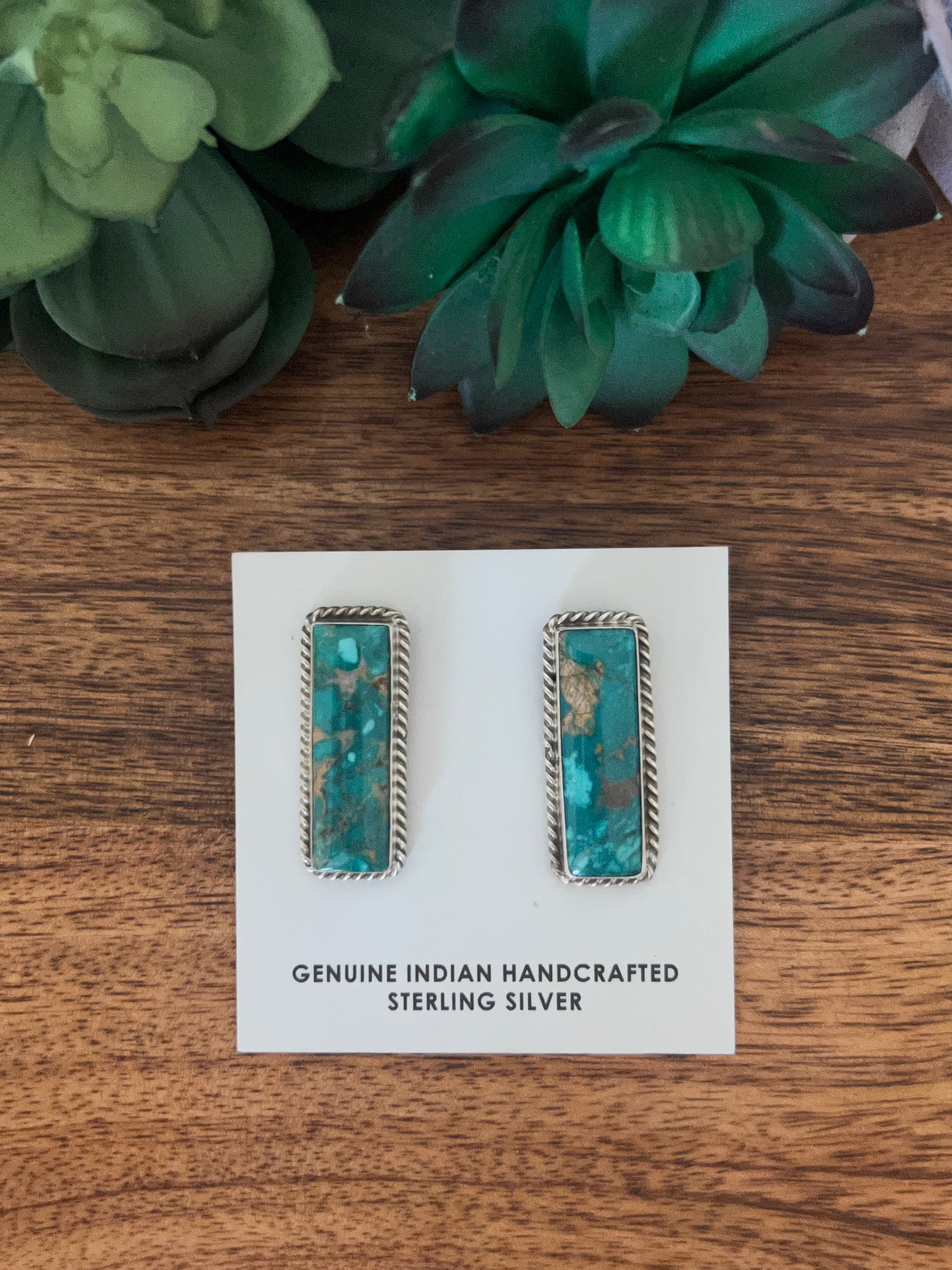 J Frank Royston Turquoise & Sterling Silver Post Earrings